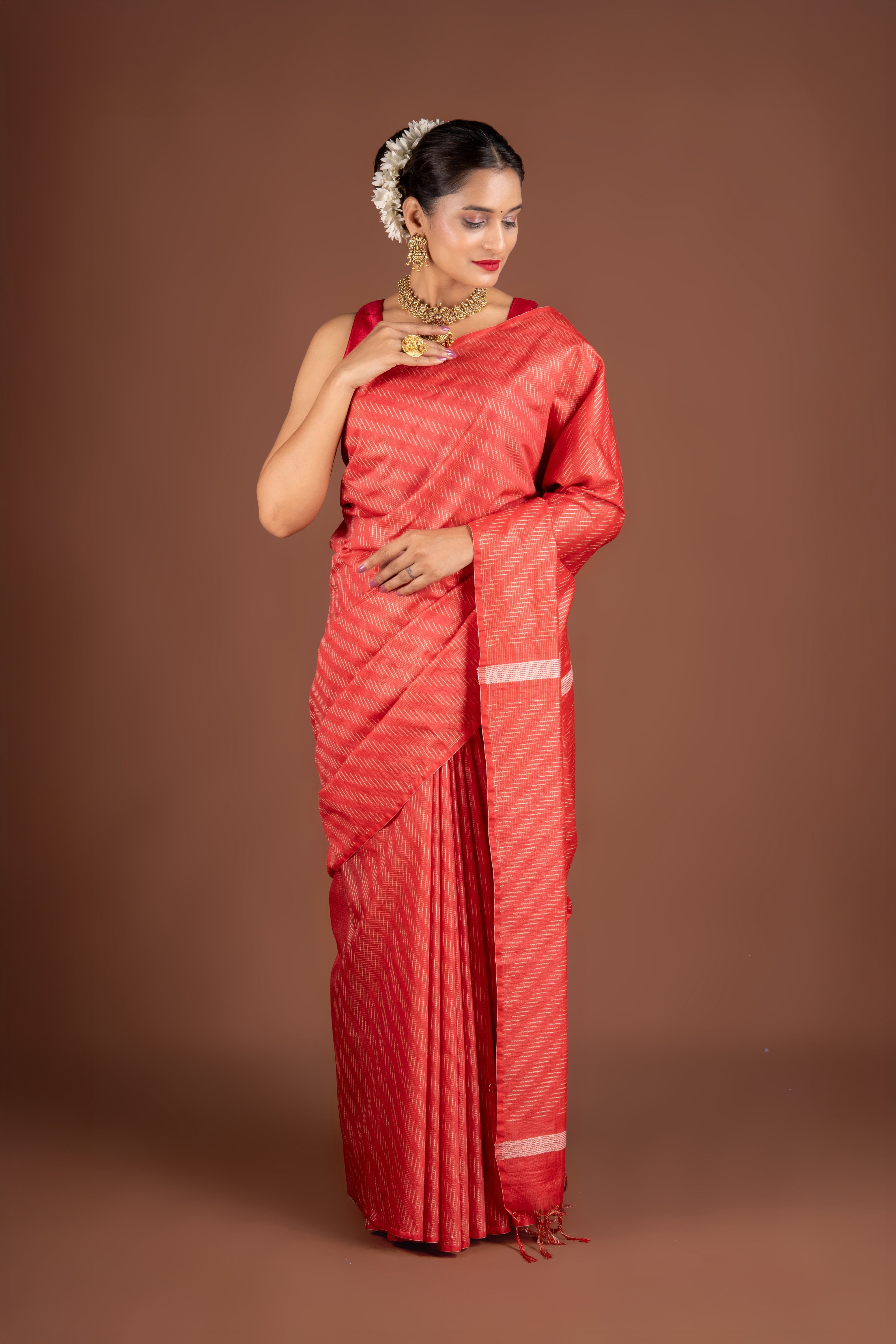 Orange Tussar Silk Saree