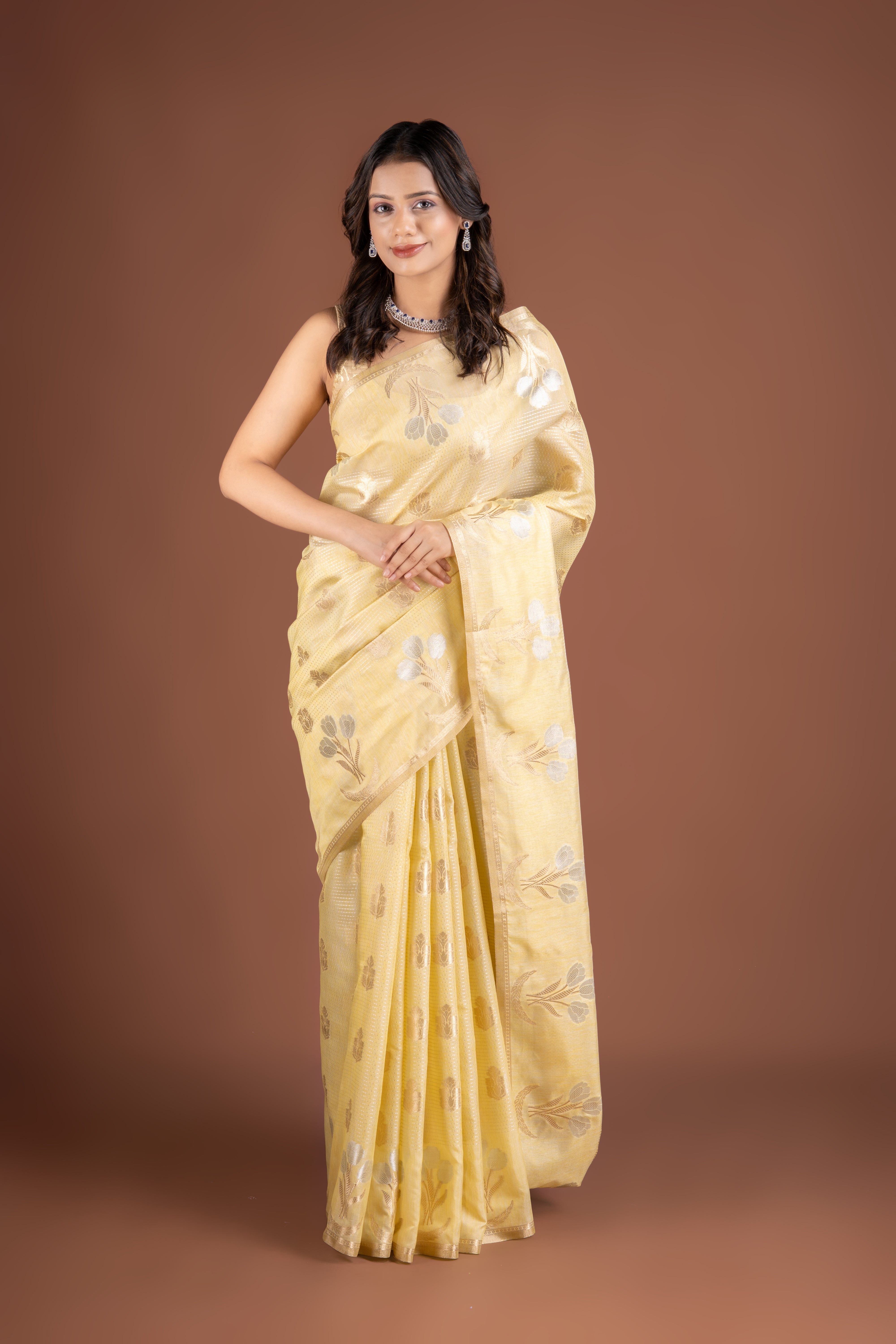 Pastel Yellow Tussar Silk Saree