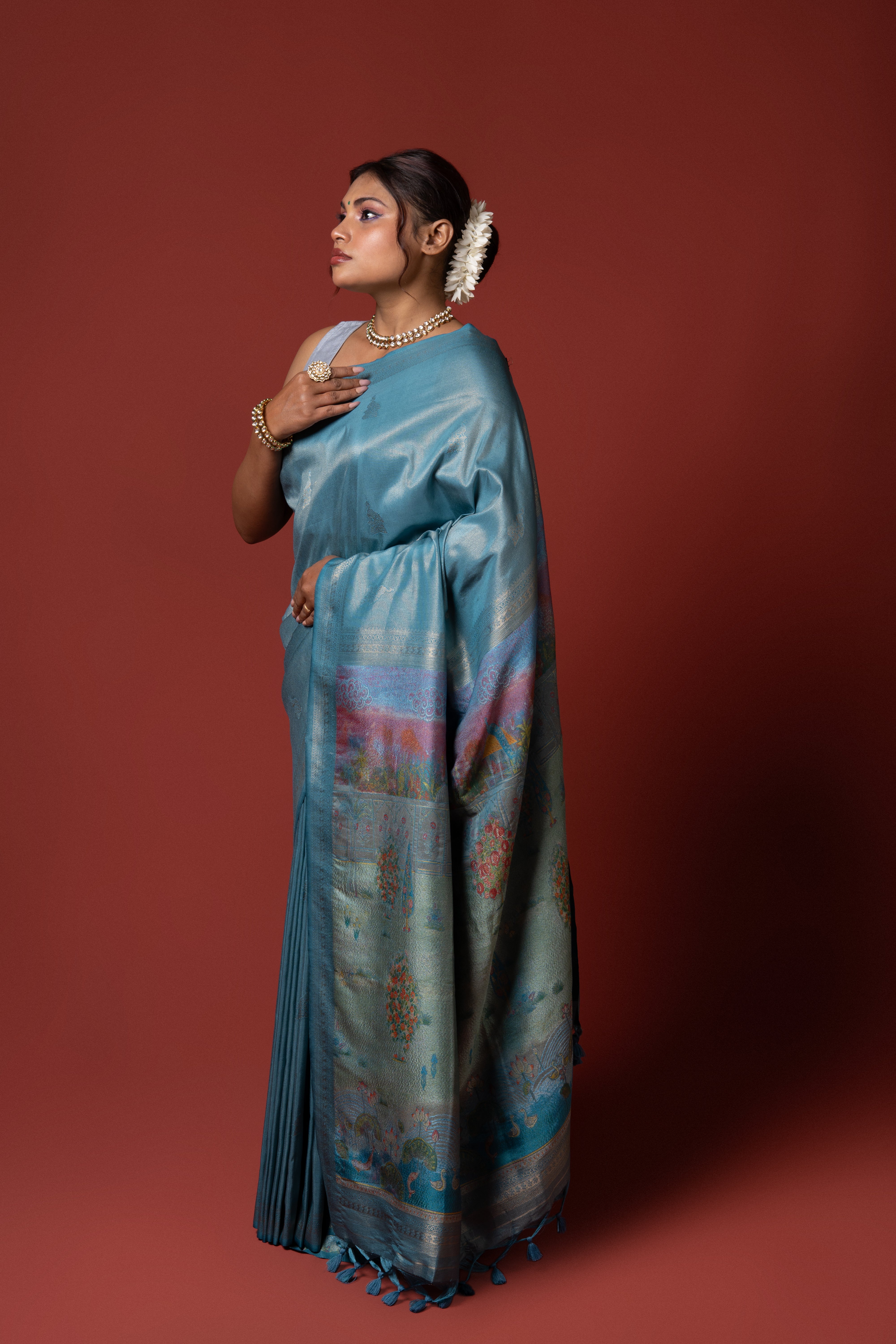 Cream Tussar Silk Saree