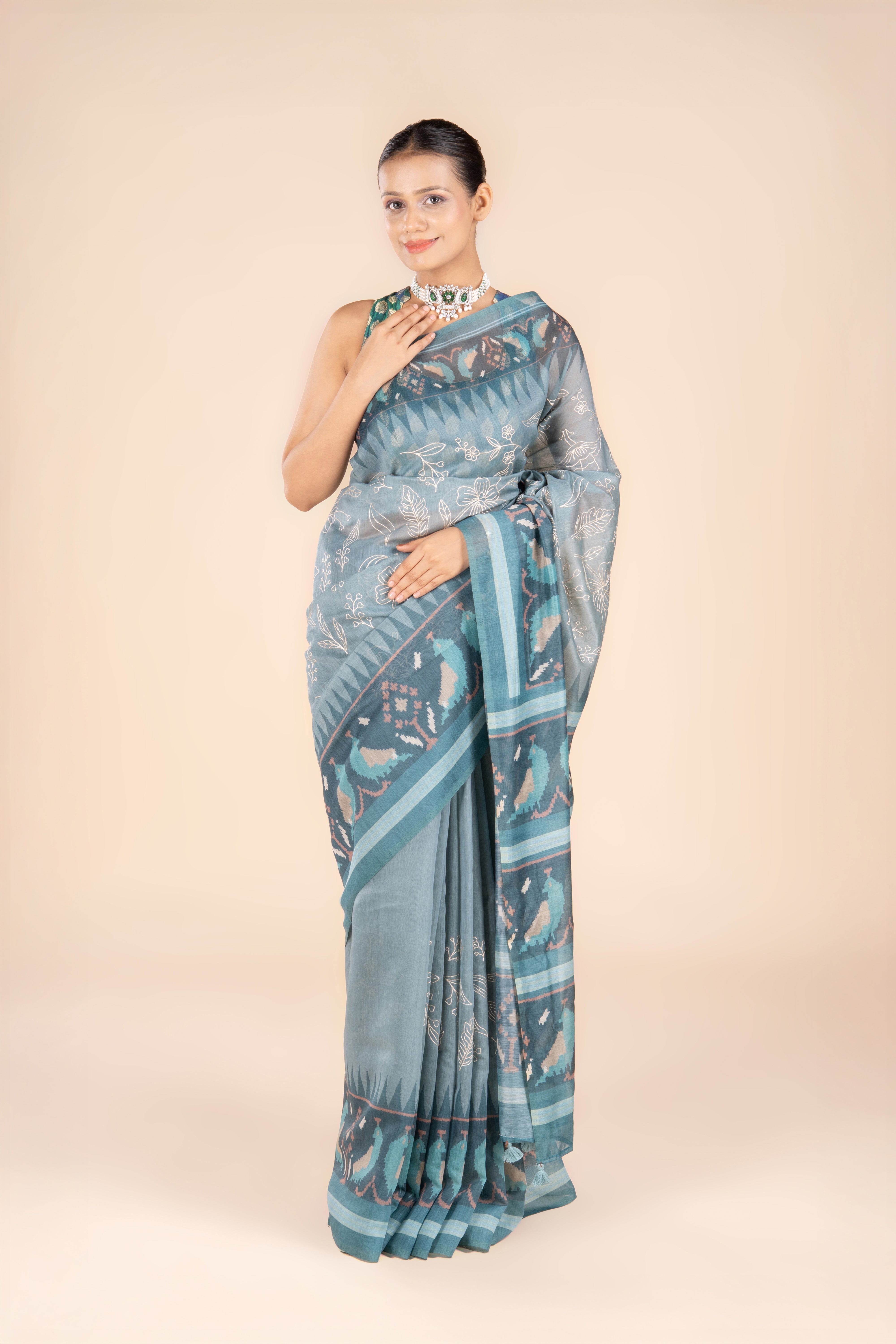 Teal Maheshwari Cotton Saree