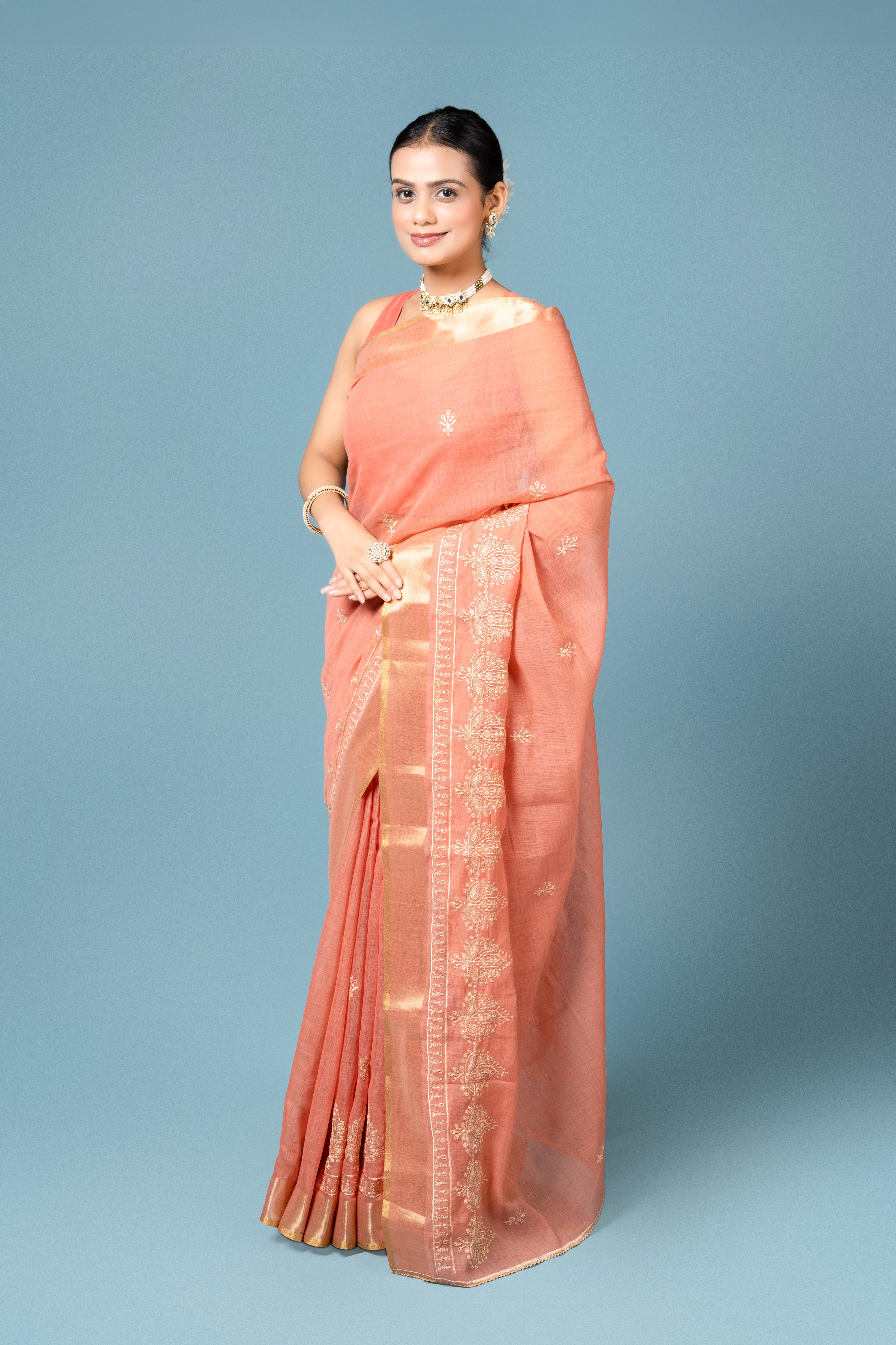 Rust Tussar Silk Saree