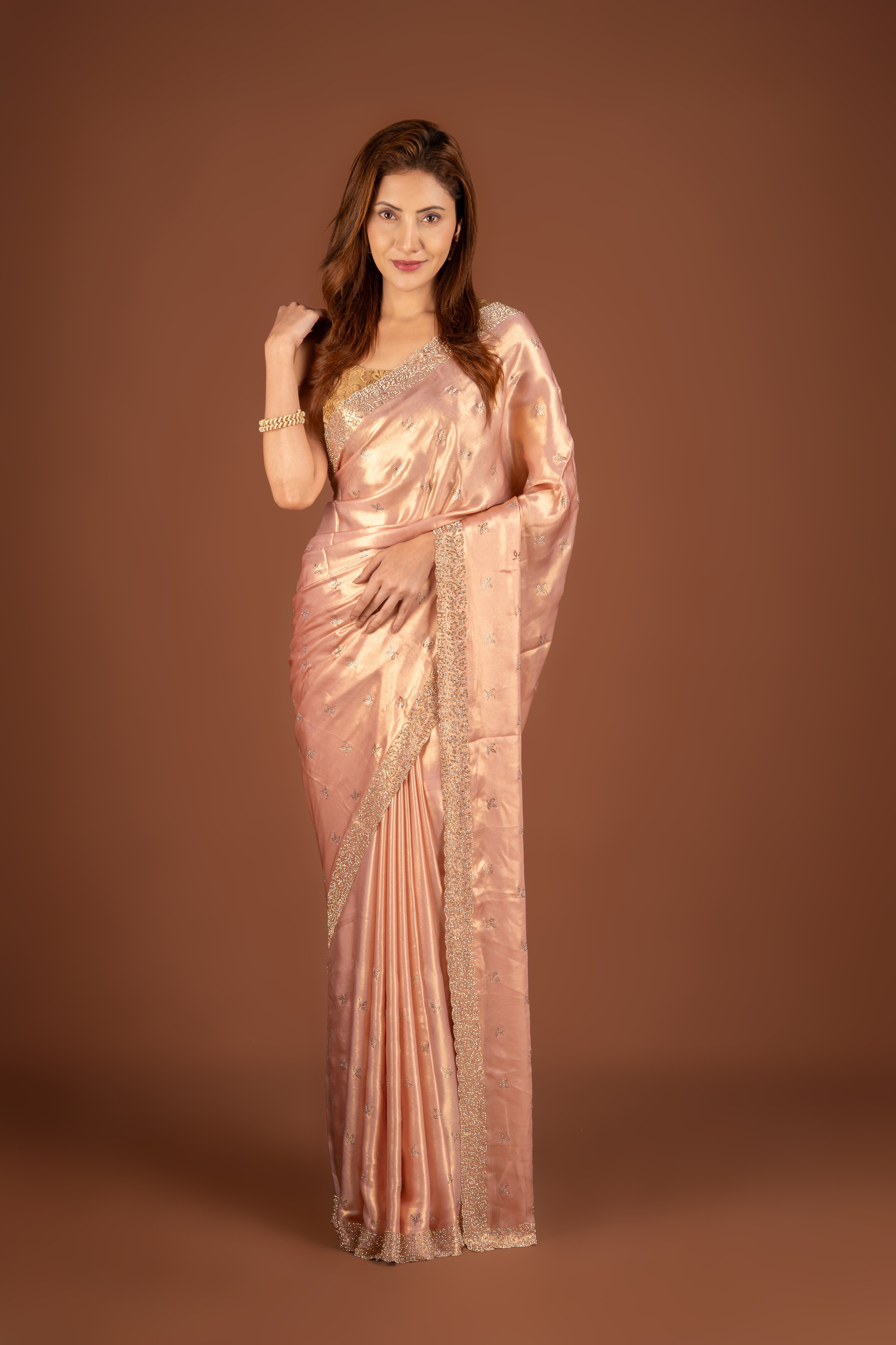 Pink Georgette Saree With Stone Work