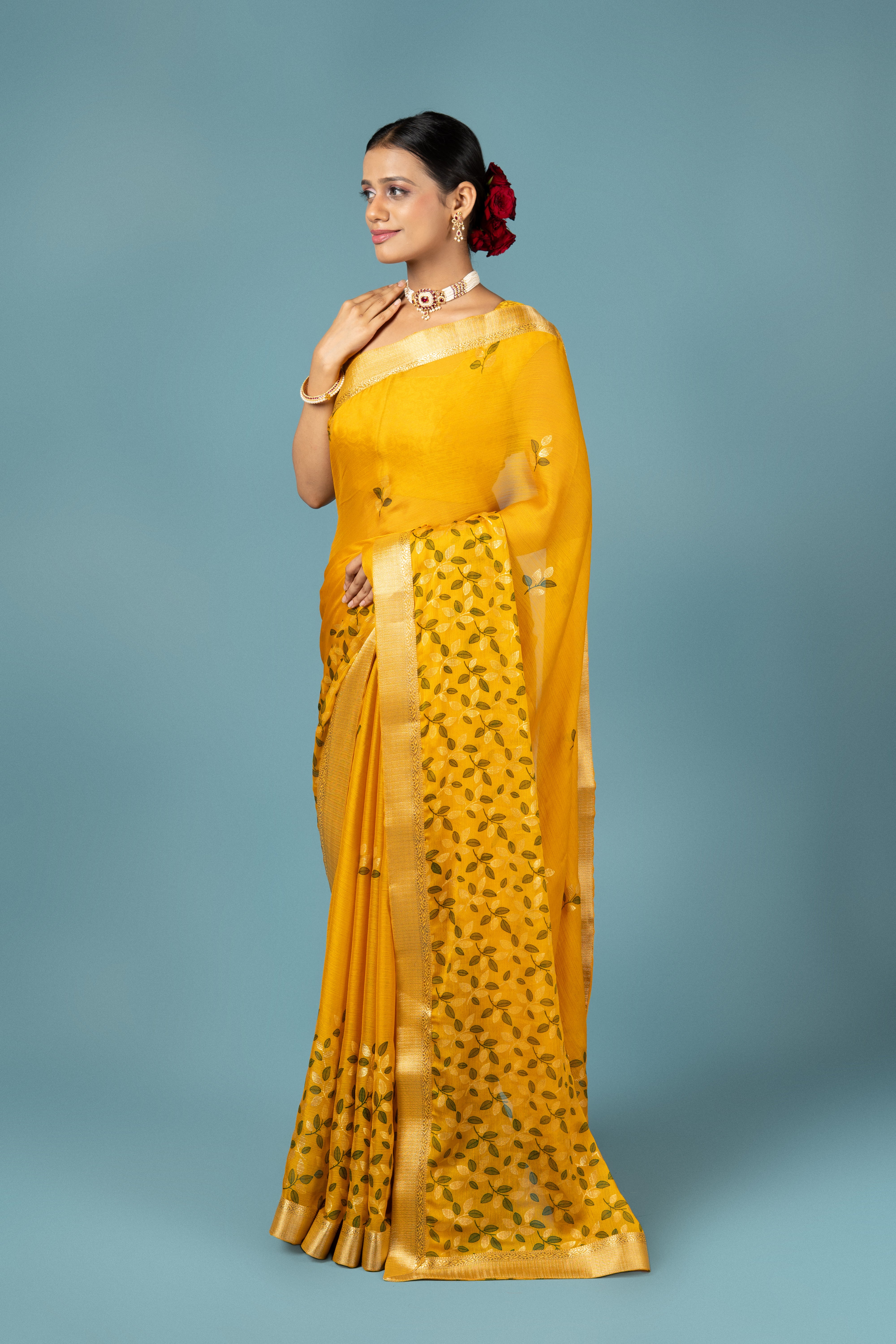Mustard Yellow Georgette Saree