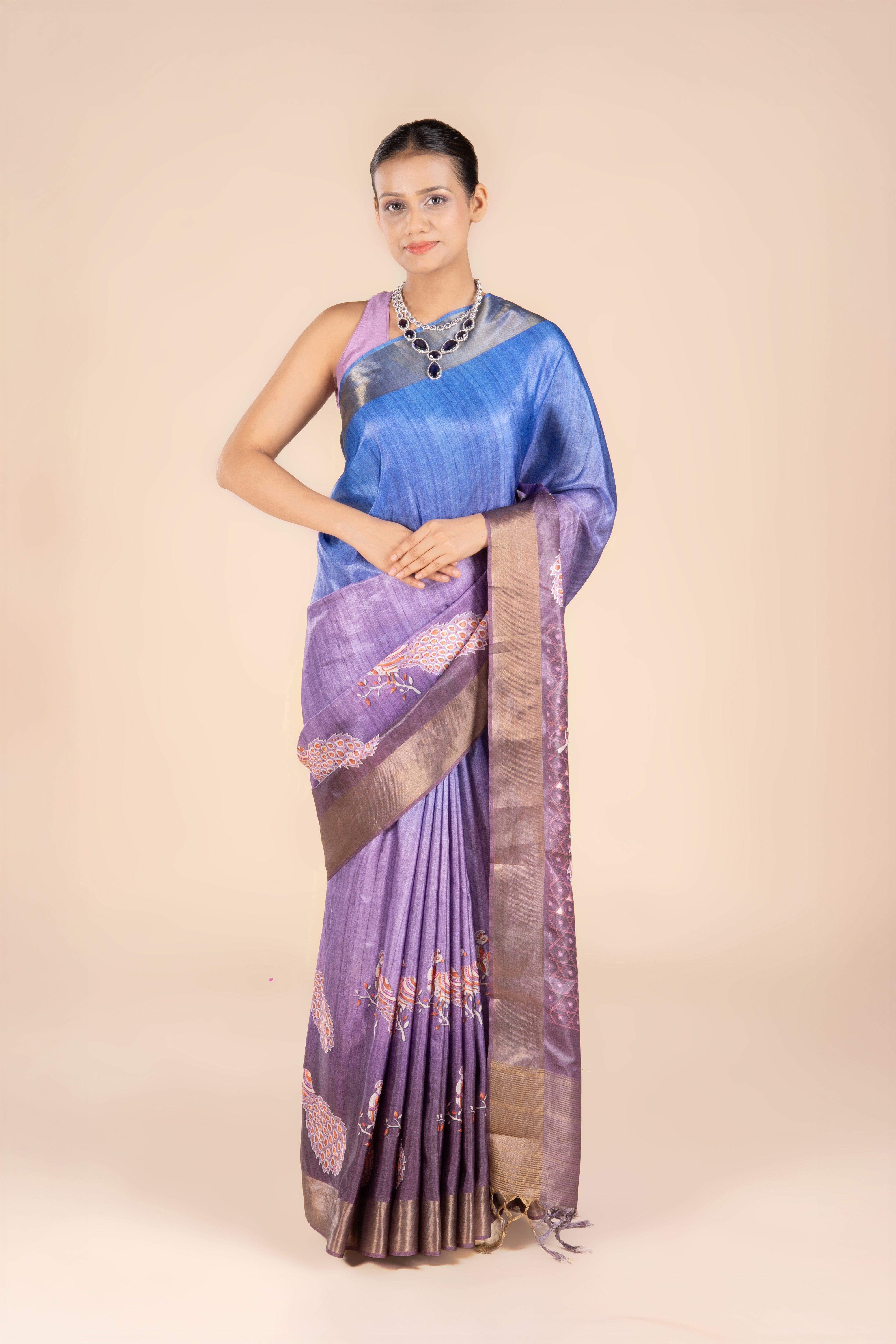 Ombré Purple Dupion Silk Saree