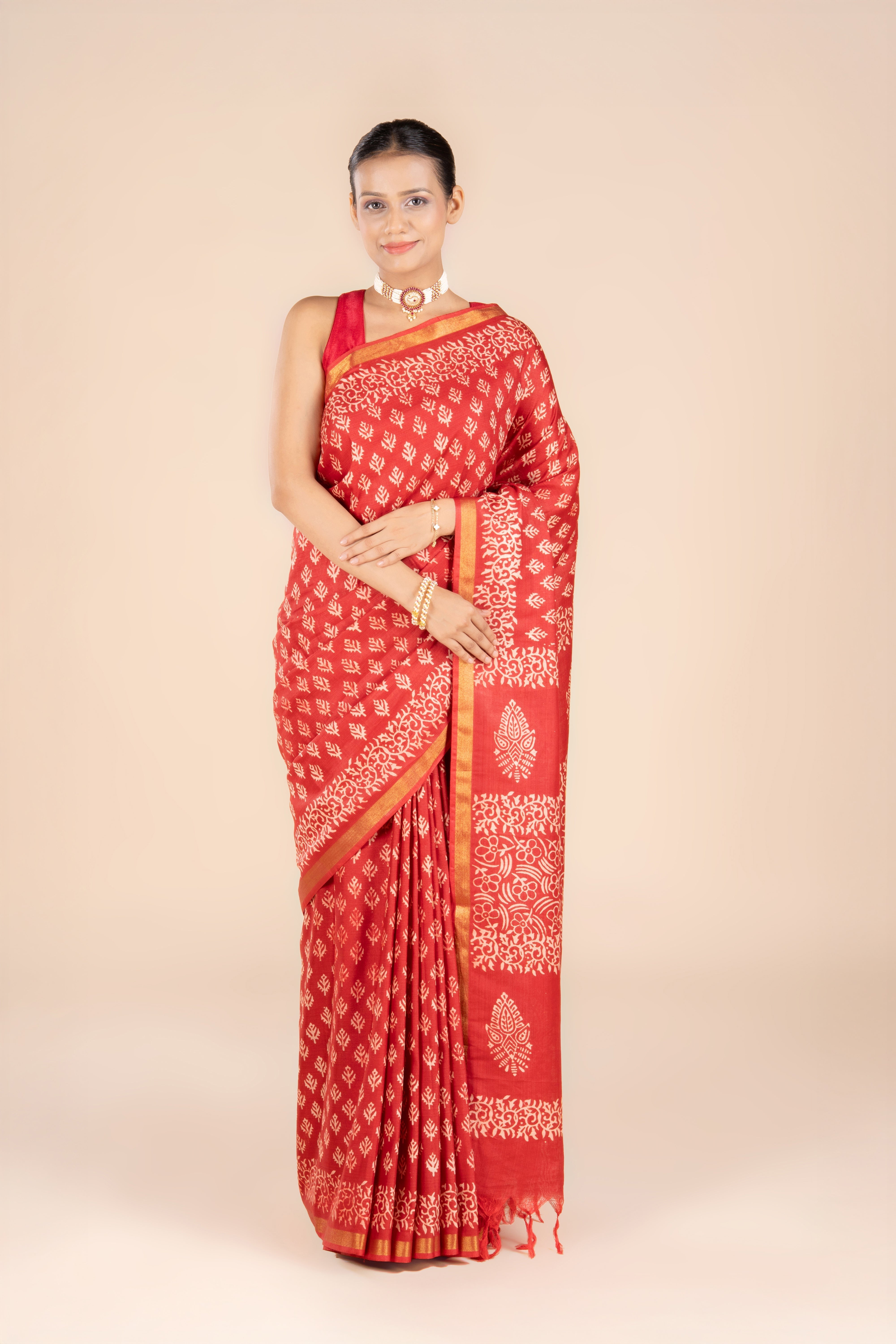 Red Dupion Silk Saree