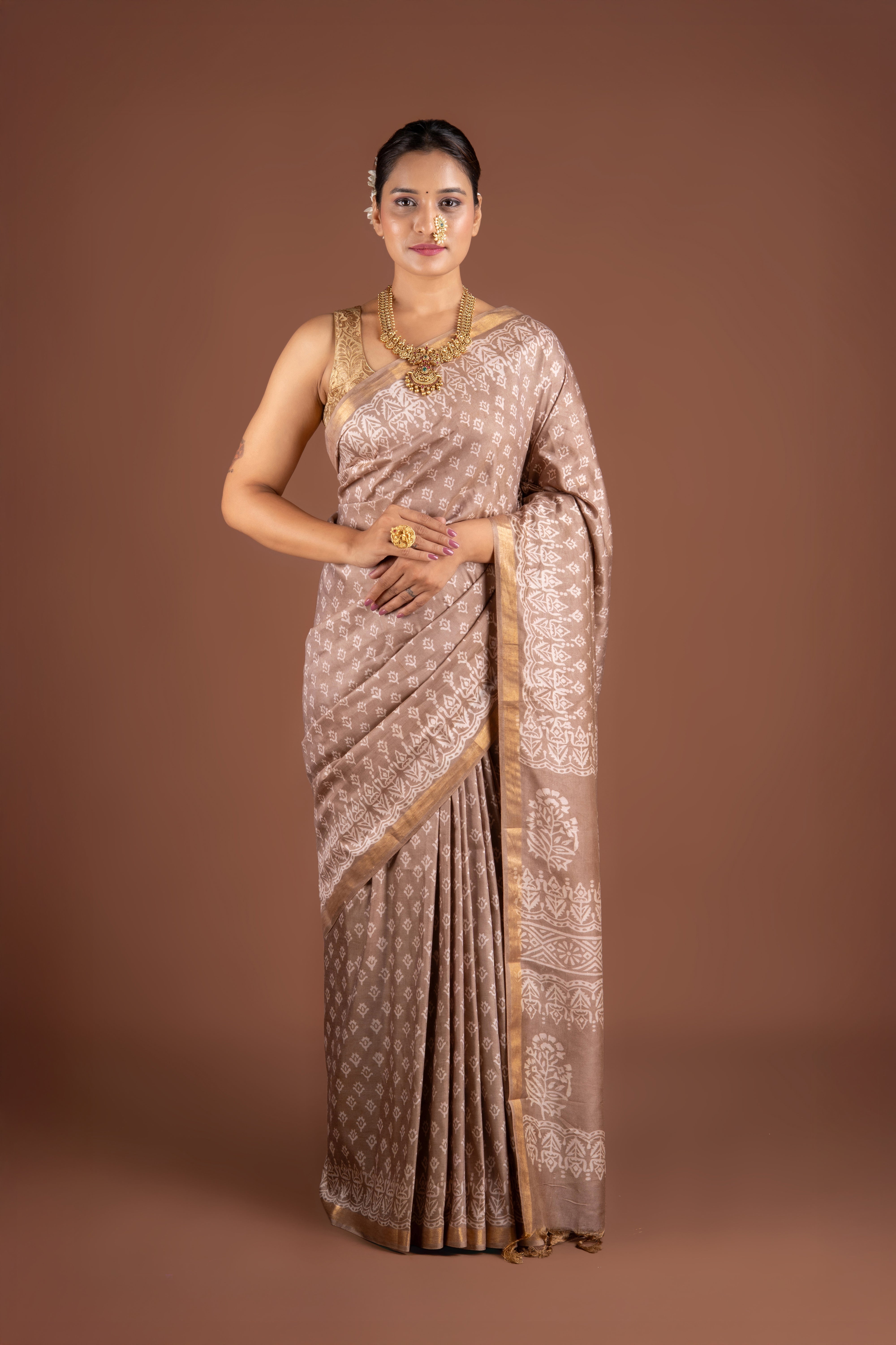 Brown Dupion Silk Saree