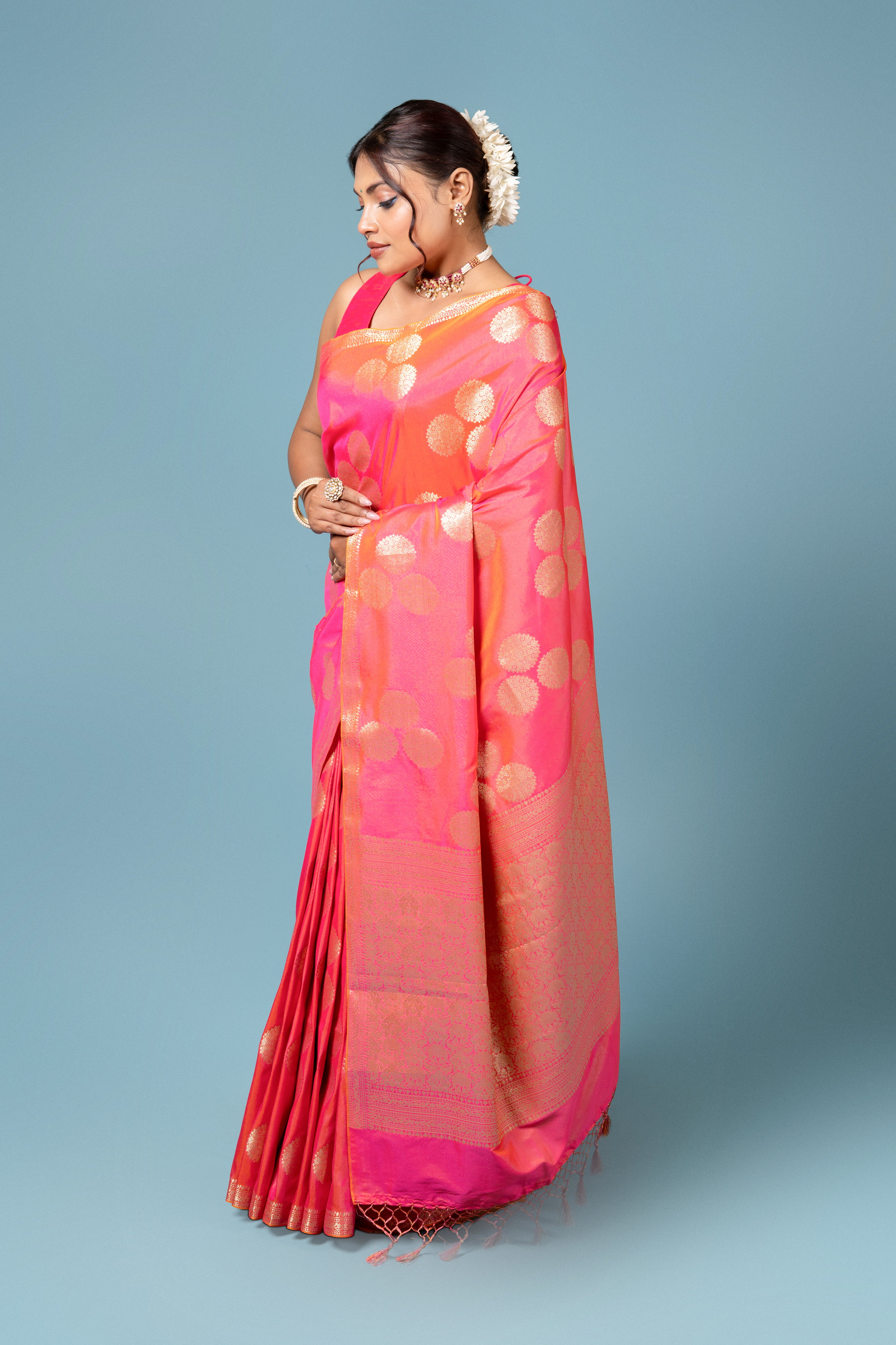 Sunset Orange Katan Silk Saree