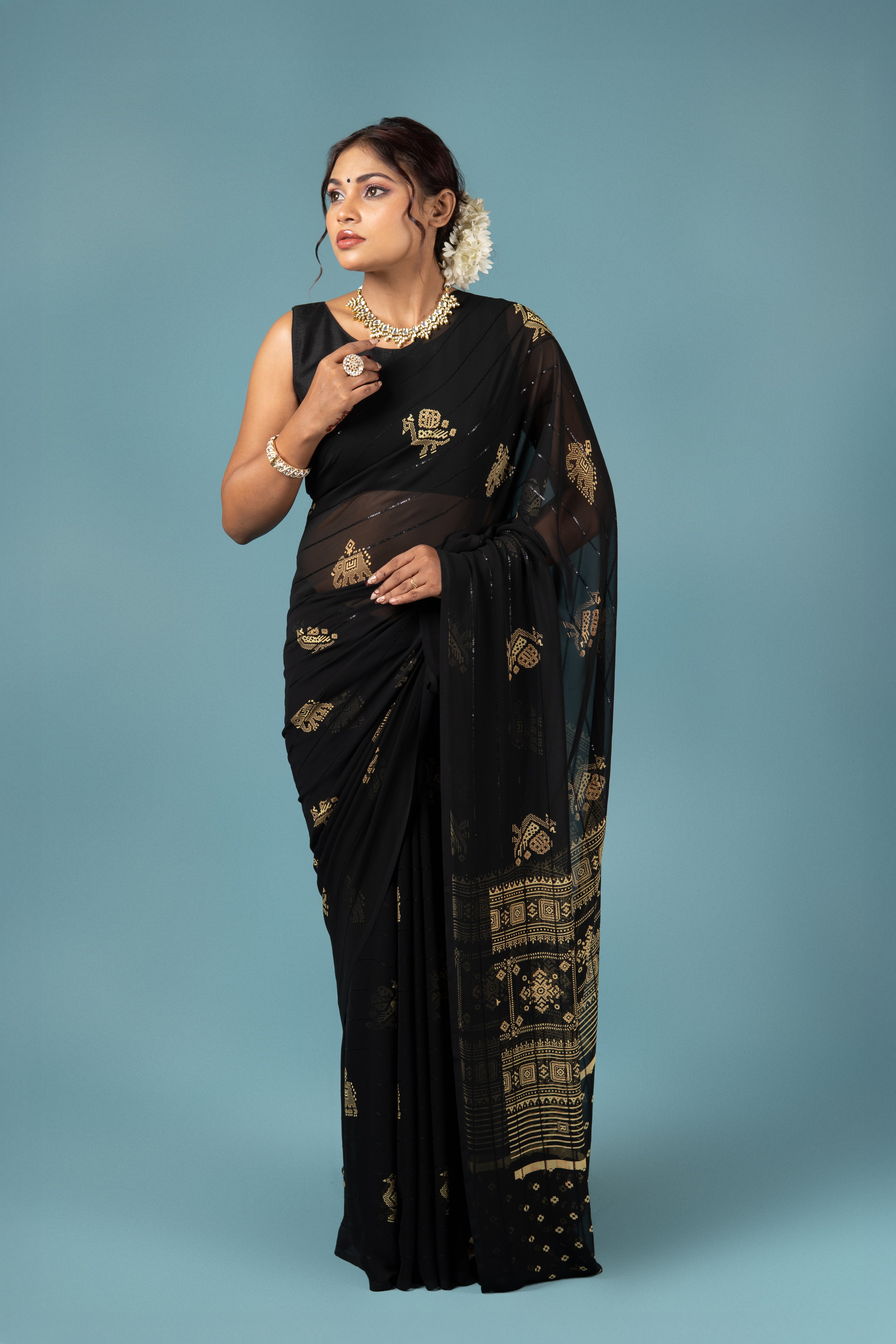 Black Georgette Saree with Sequins Work