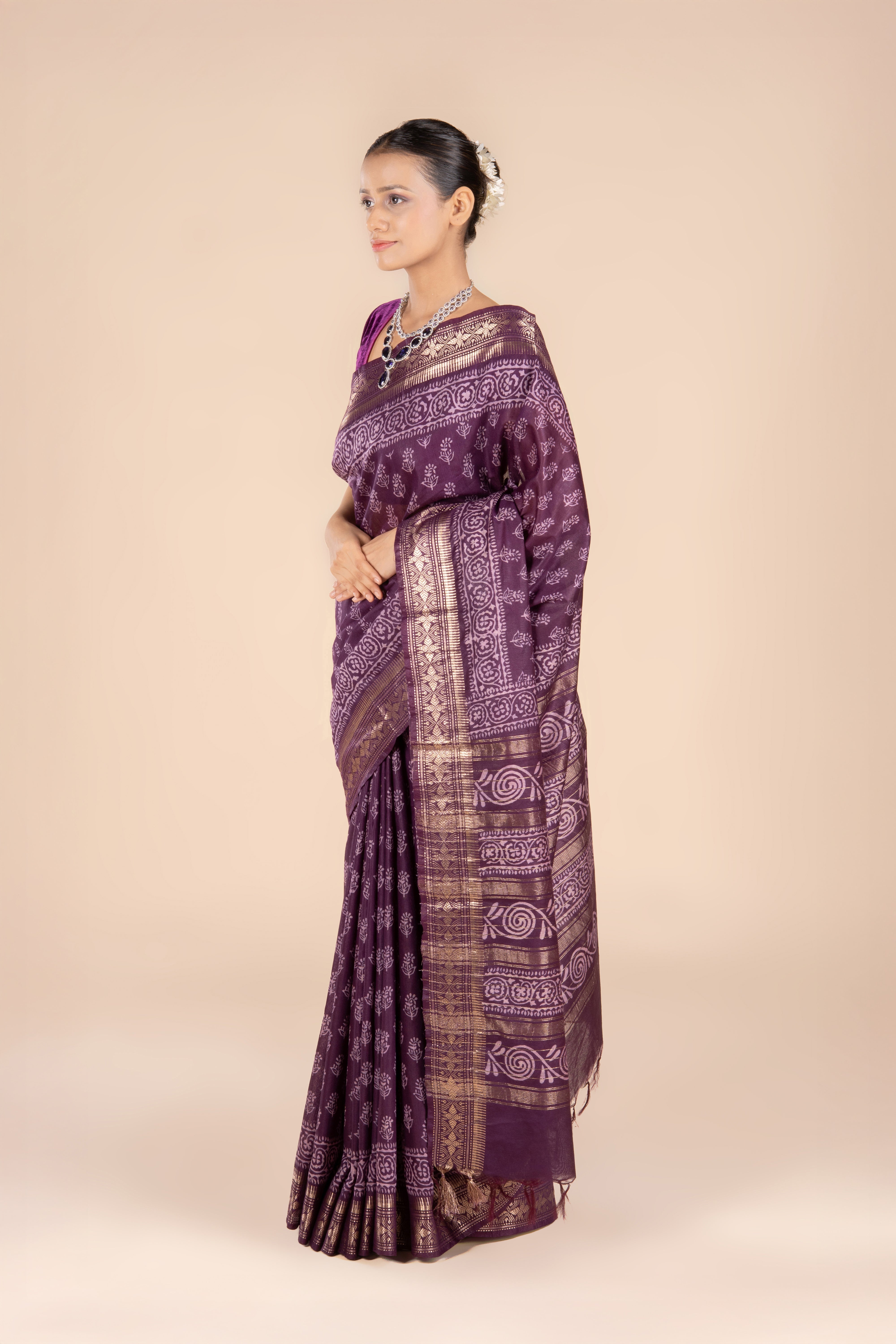 Purple Dupion Silk Saree