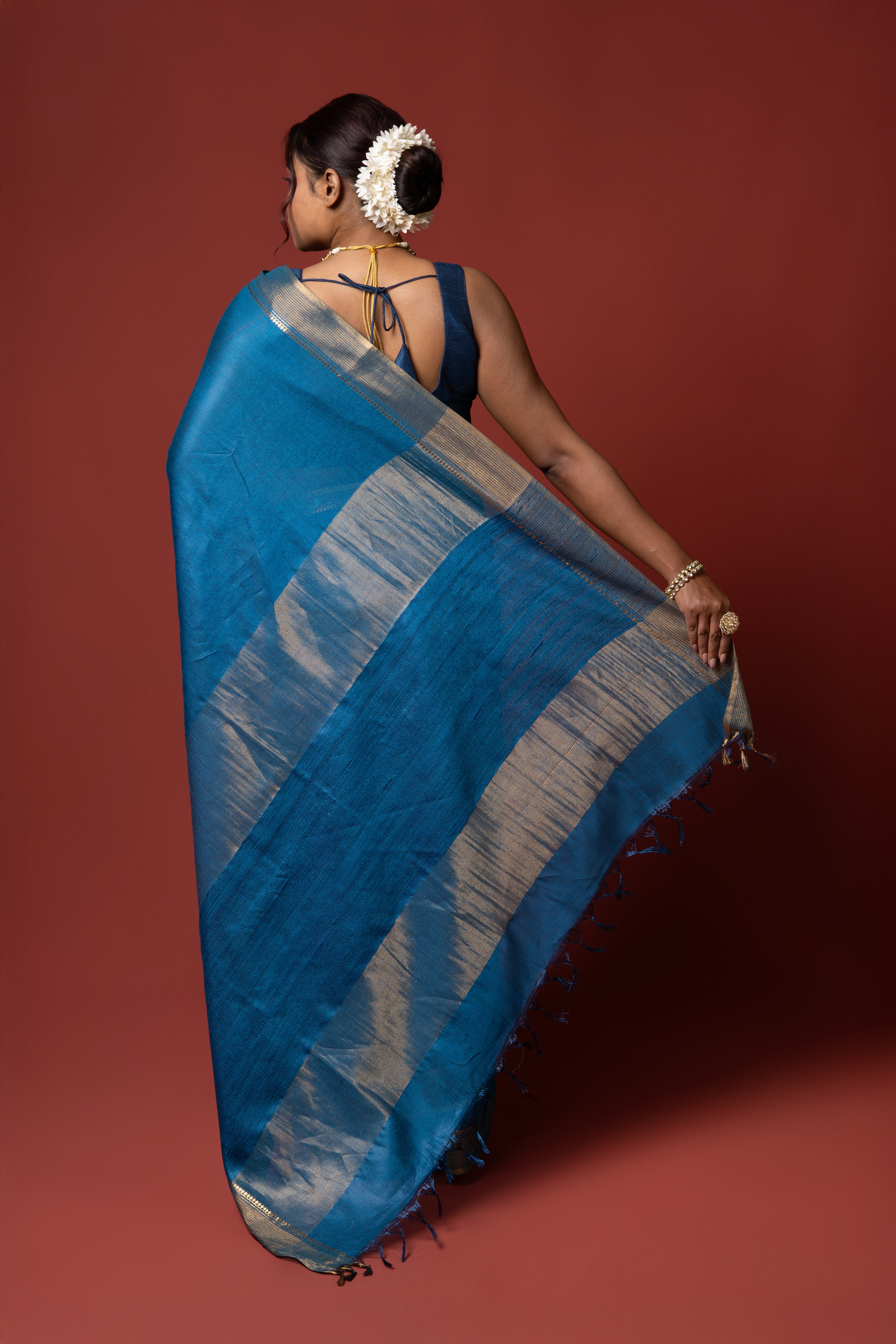 Blue Tussar Silk Saree