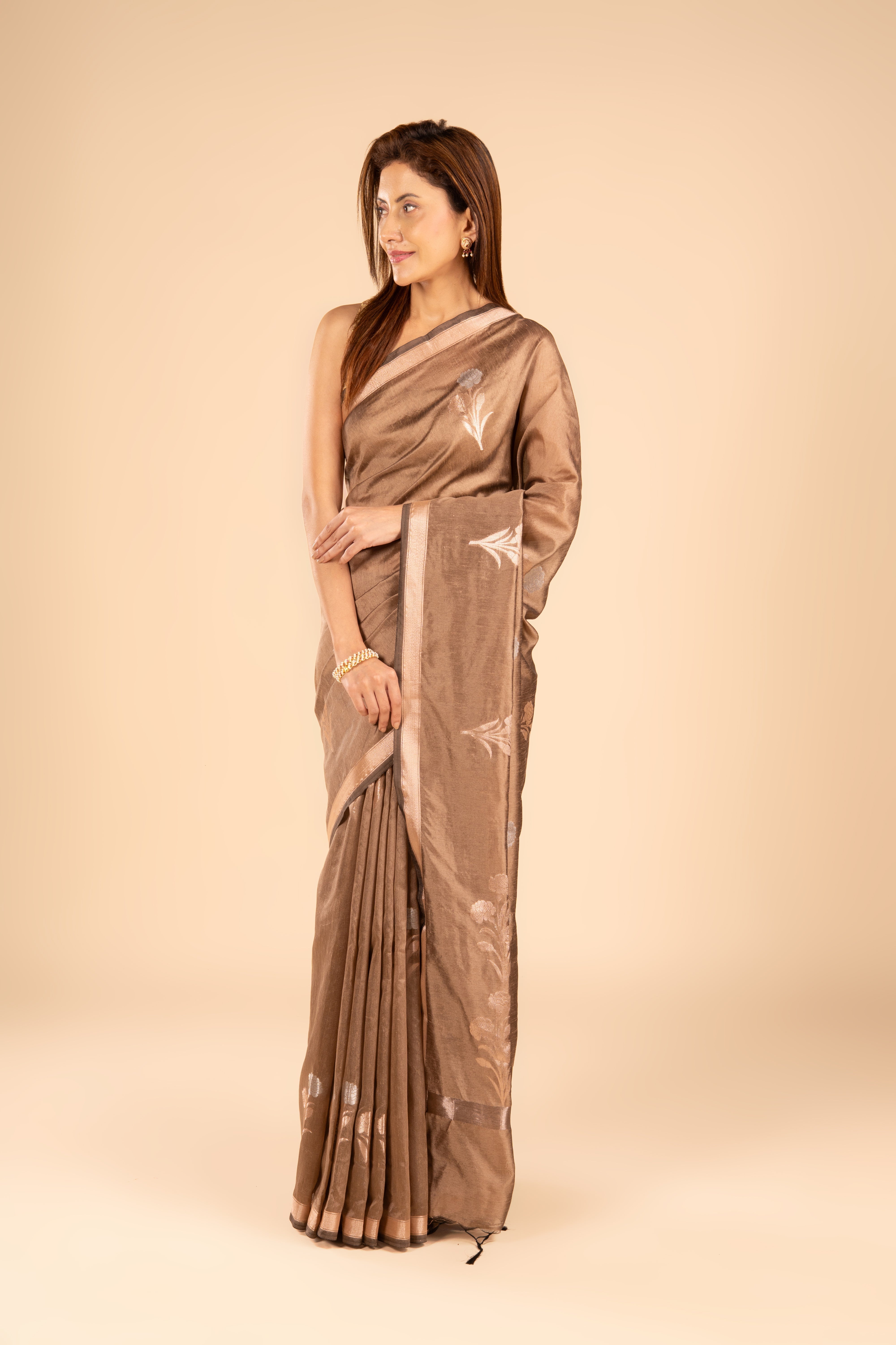 Brown Tussar Silk Saree