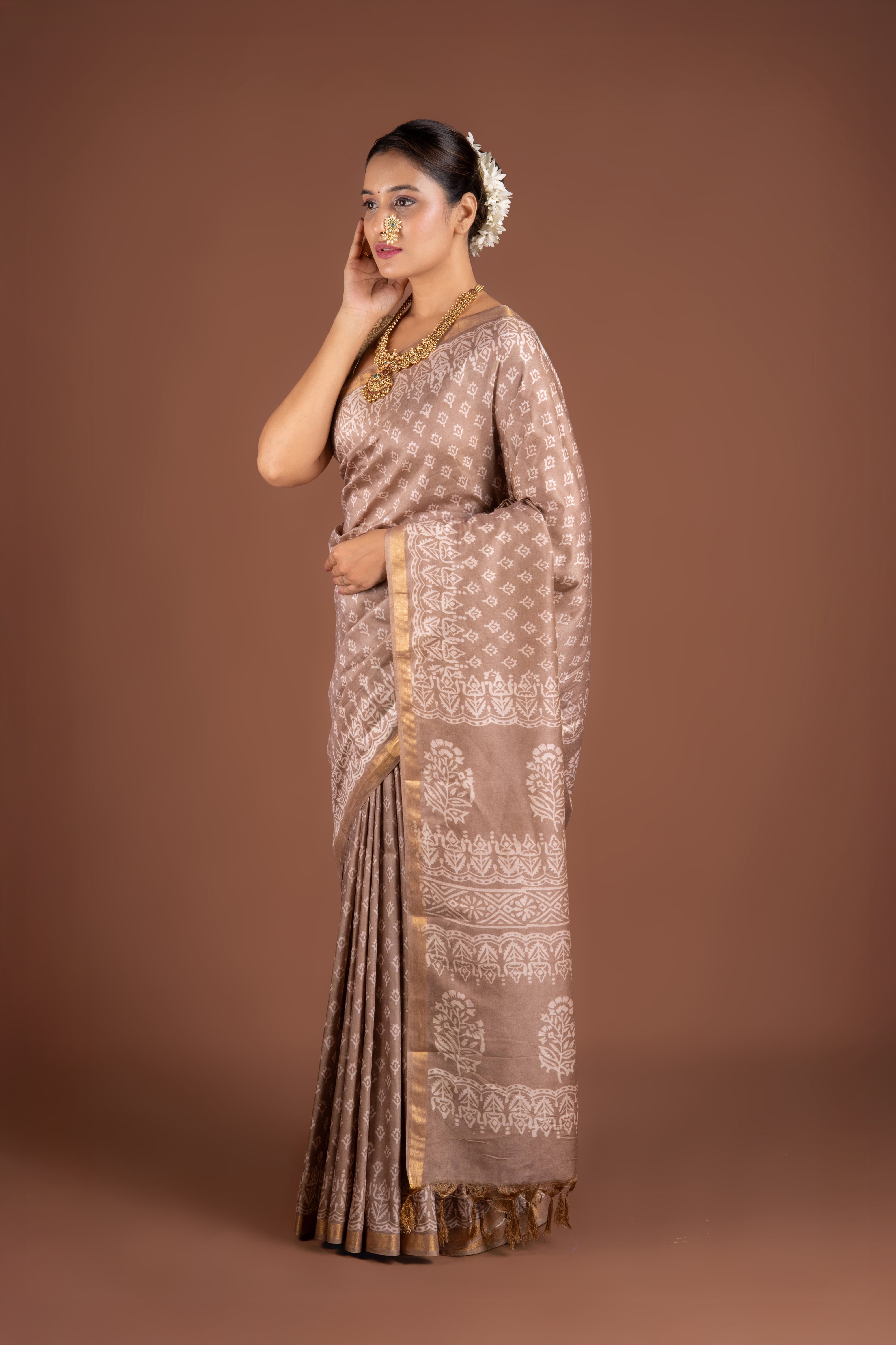 Brown Dupion Silk Saree