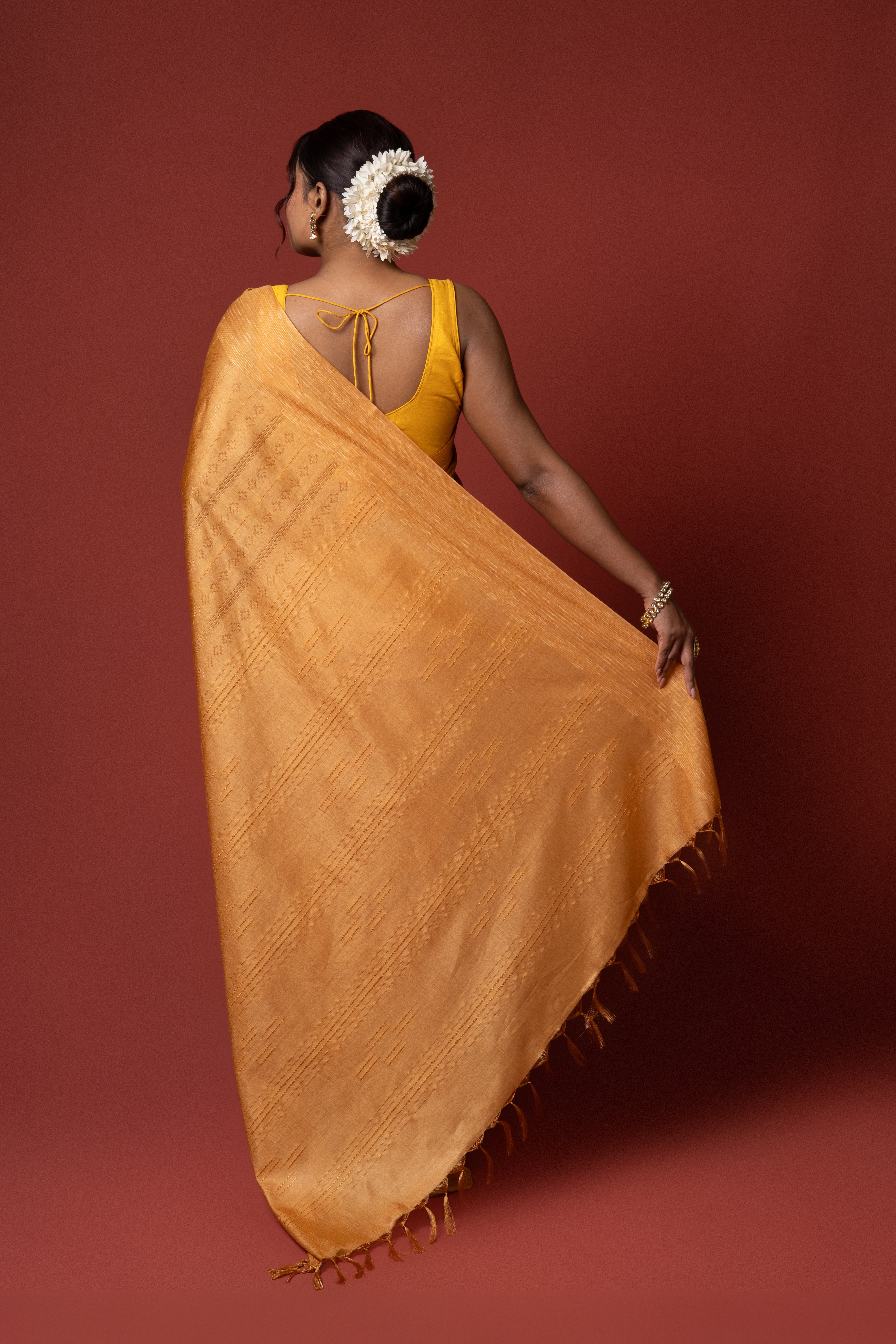 Mustard Yellow Tussar Silk Saree
