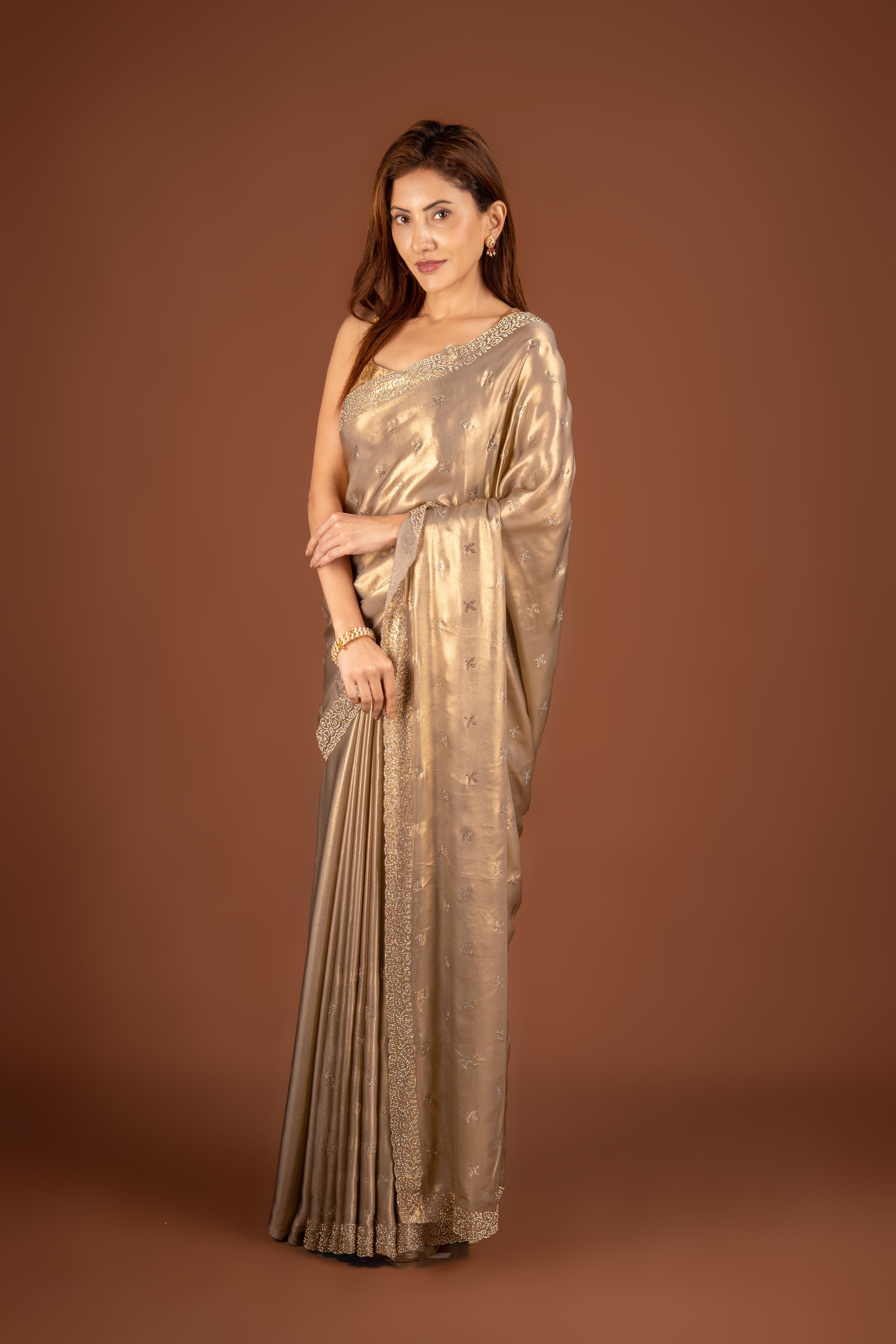 Gold Georgette Saree With Stonework