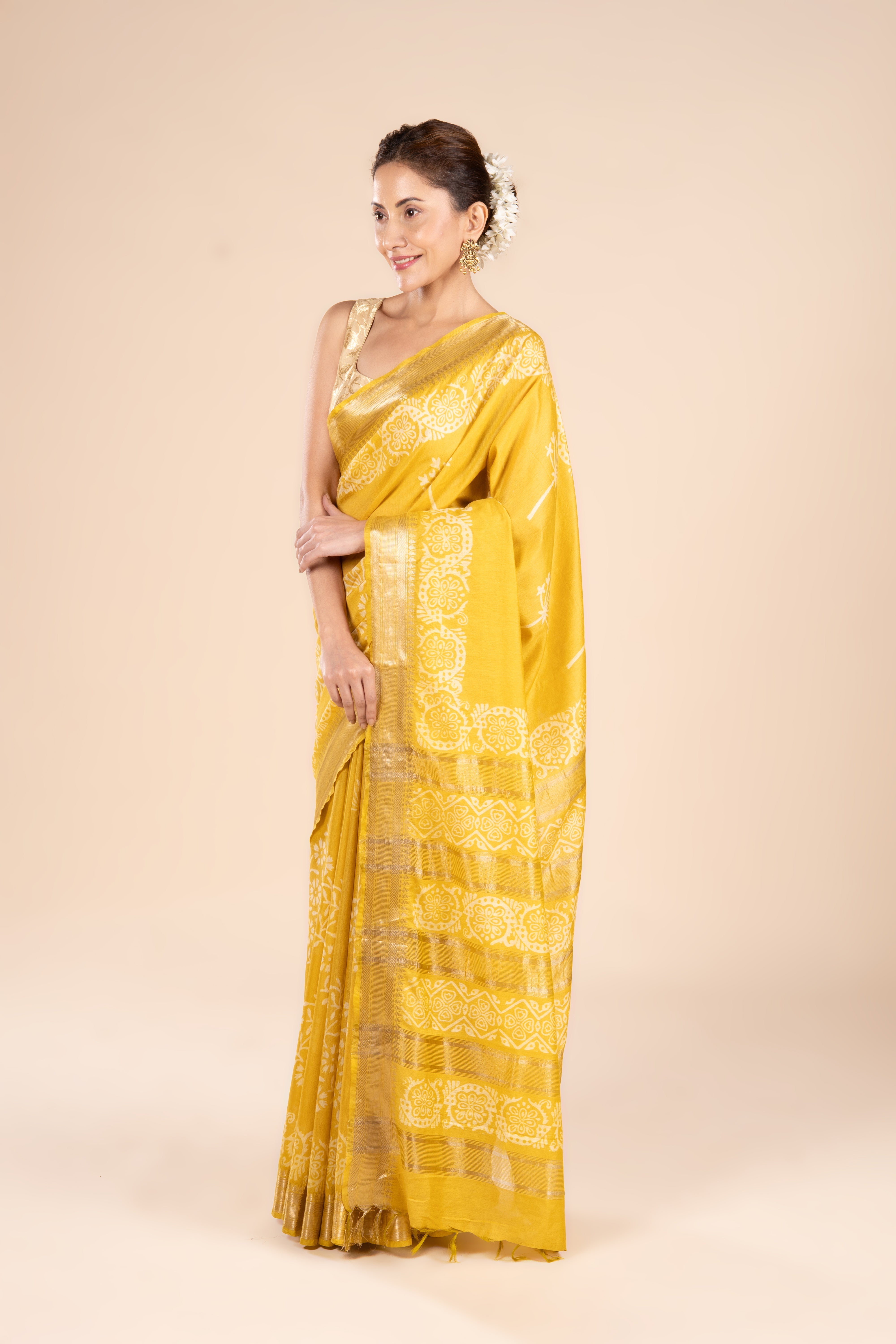 Yellow Tussar Silk Saree