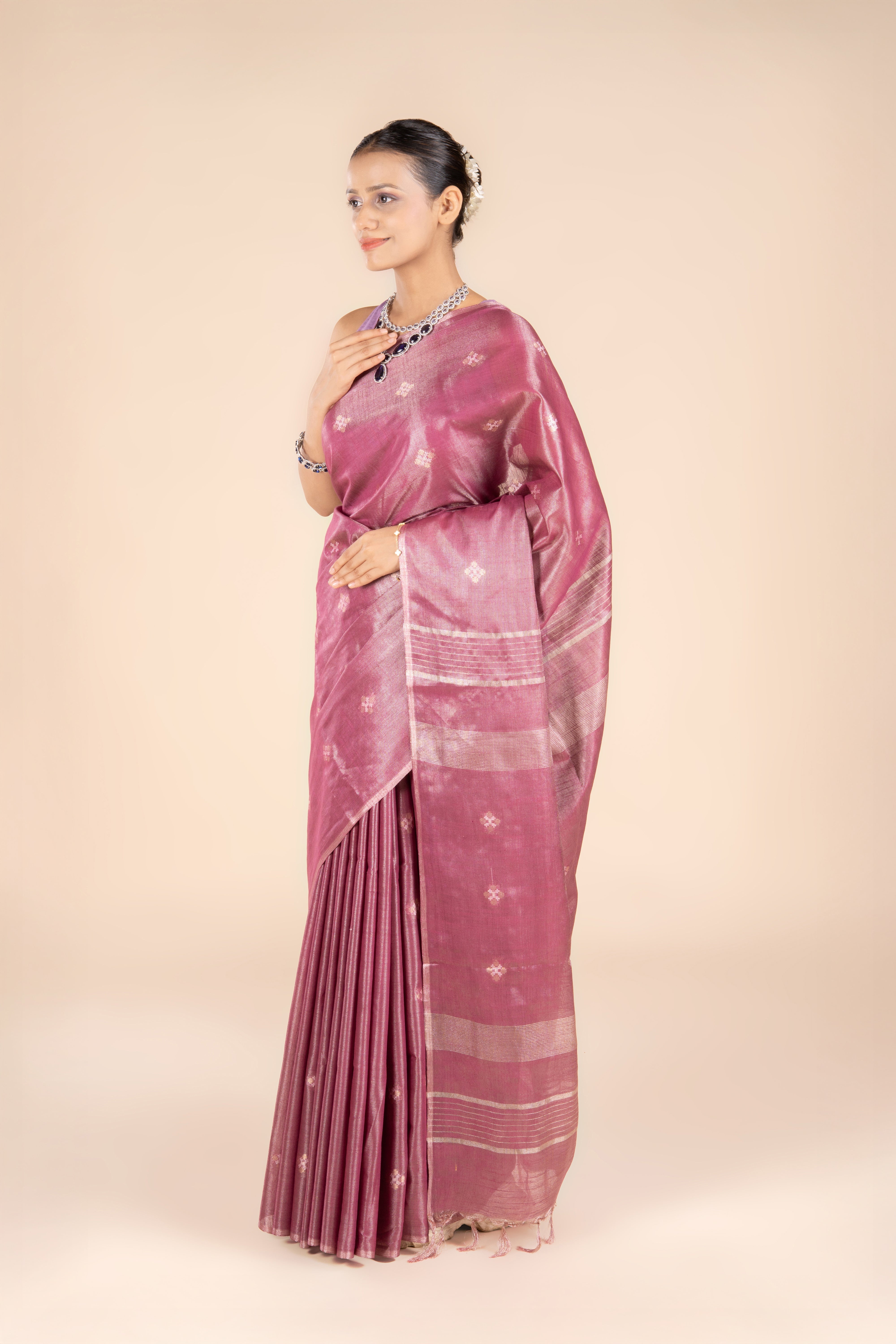 Wine Tussar Silk Saree