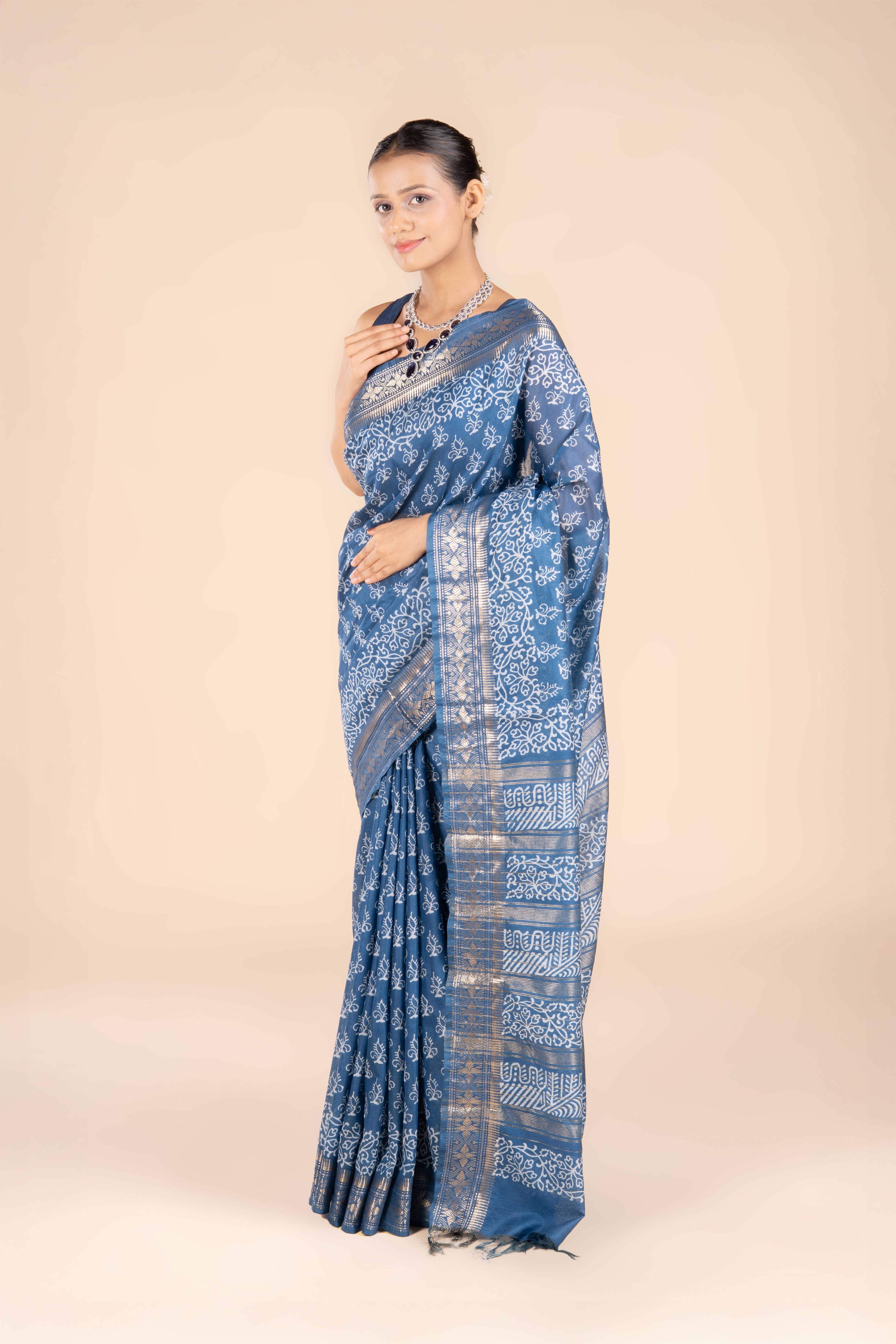 Blue Tussar Silk Saree