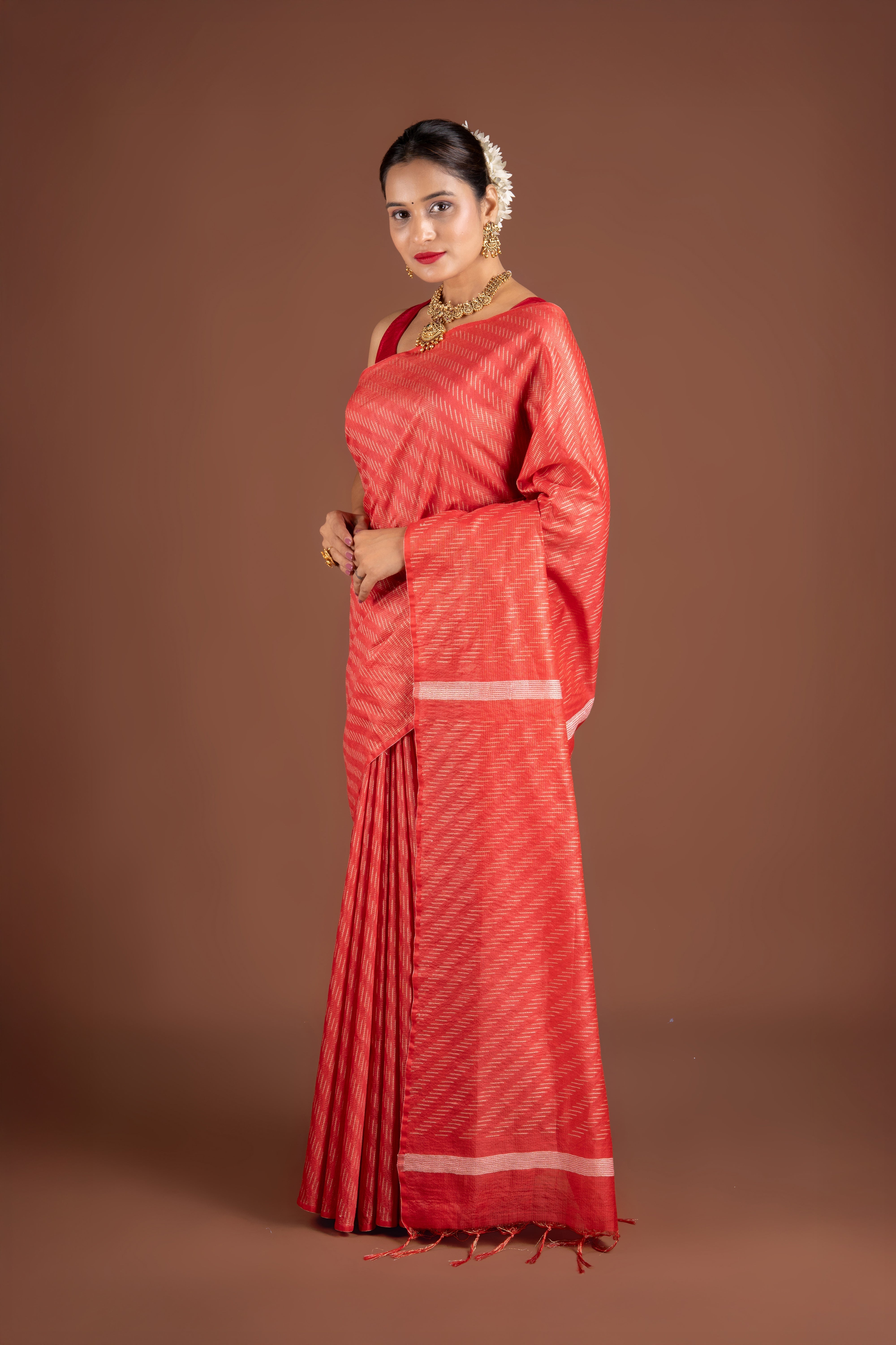 Orange Tussar Silk Saree