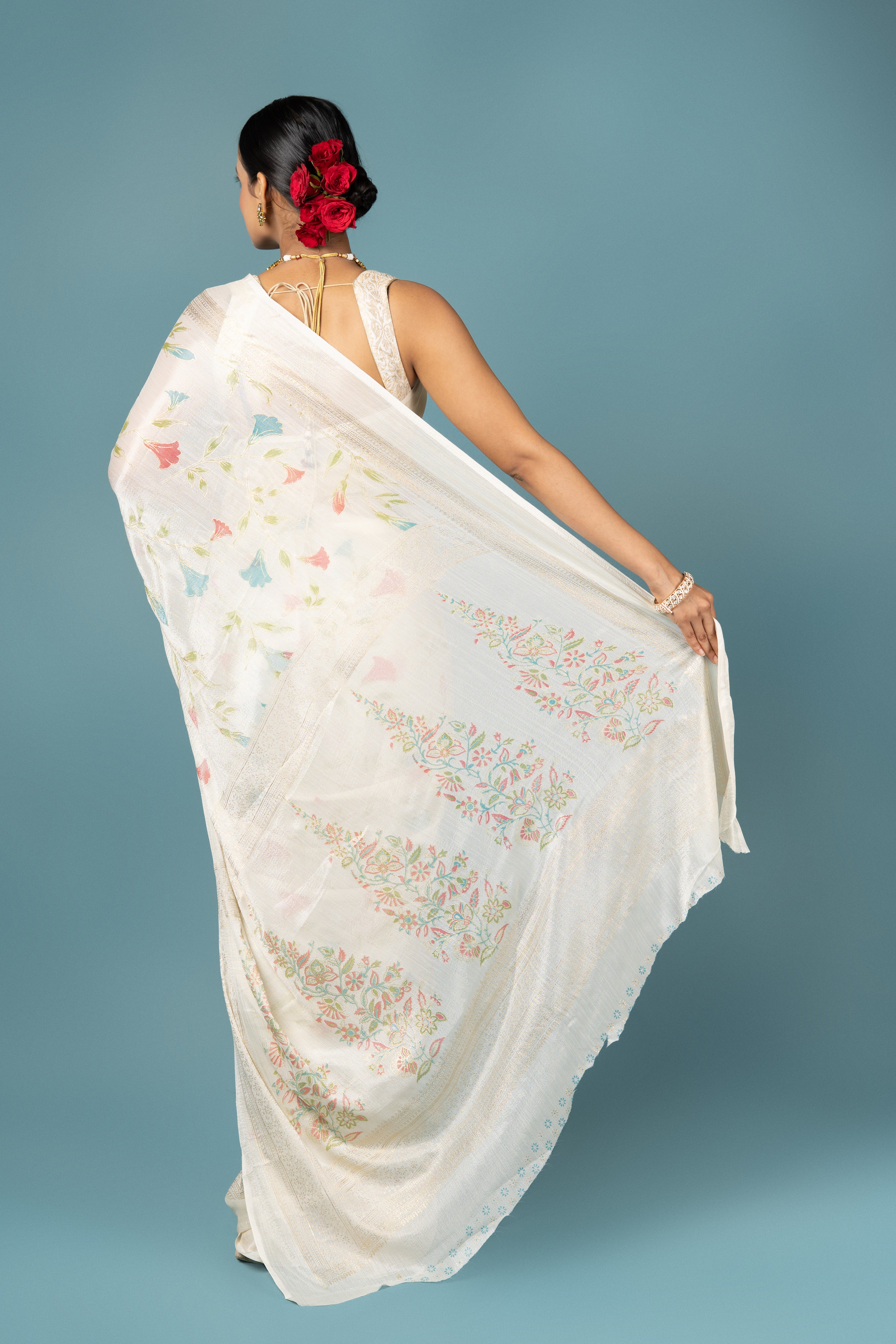 Cream Georgette Saree with Gold Foil Print