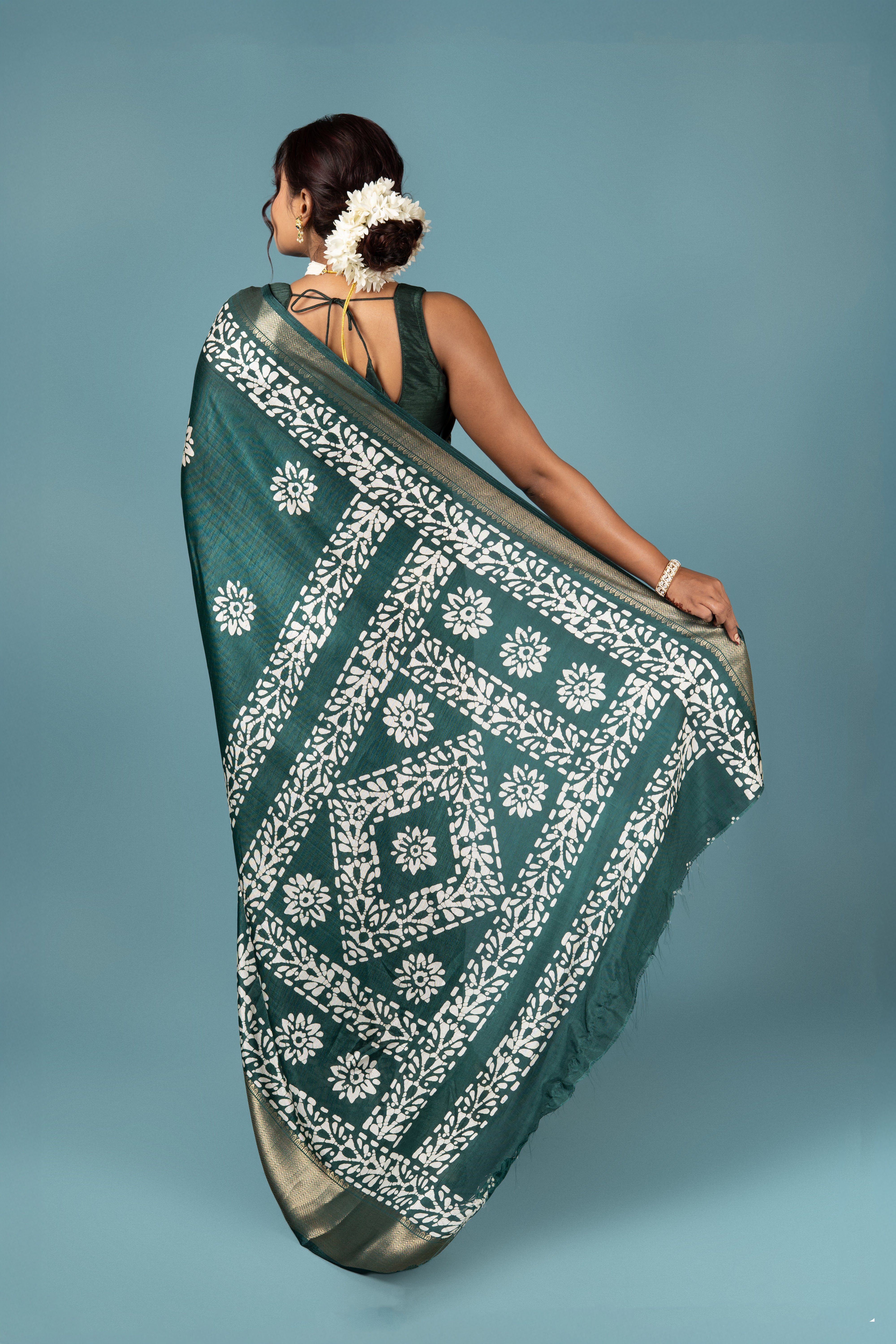 Bottle Green Tussar Silk Saree