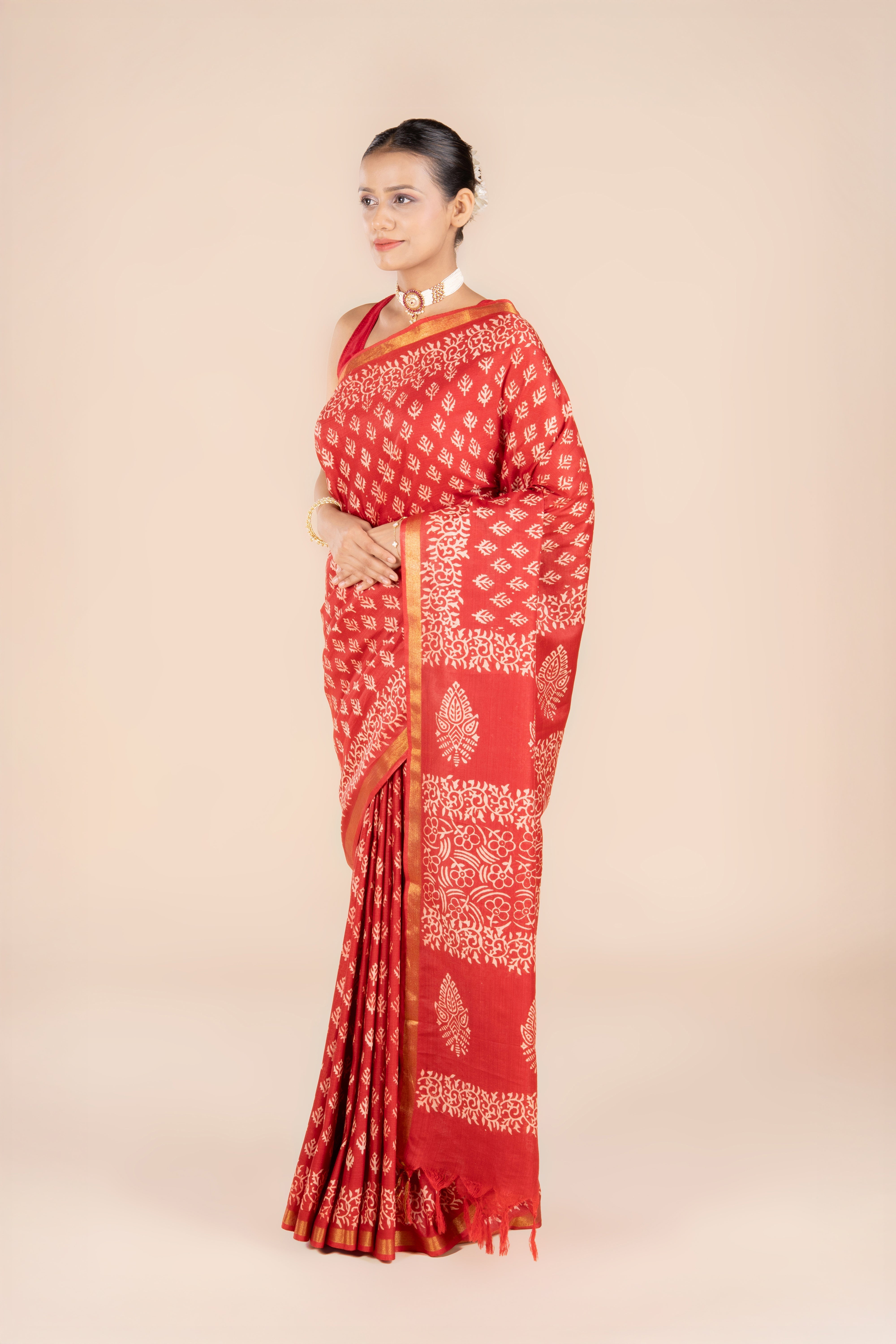 Red Dupion Silk Saree