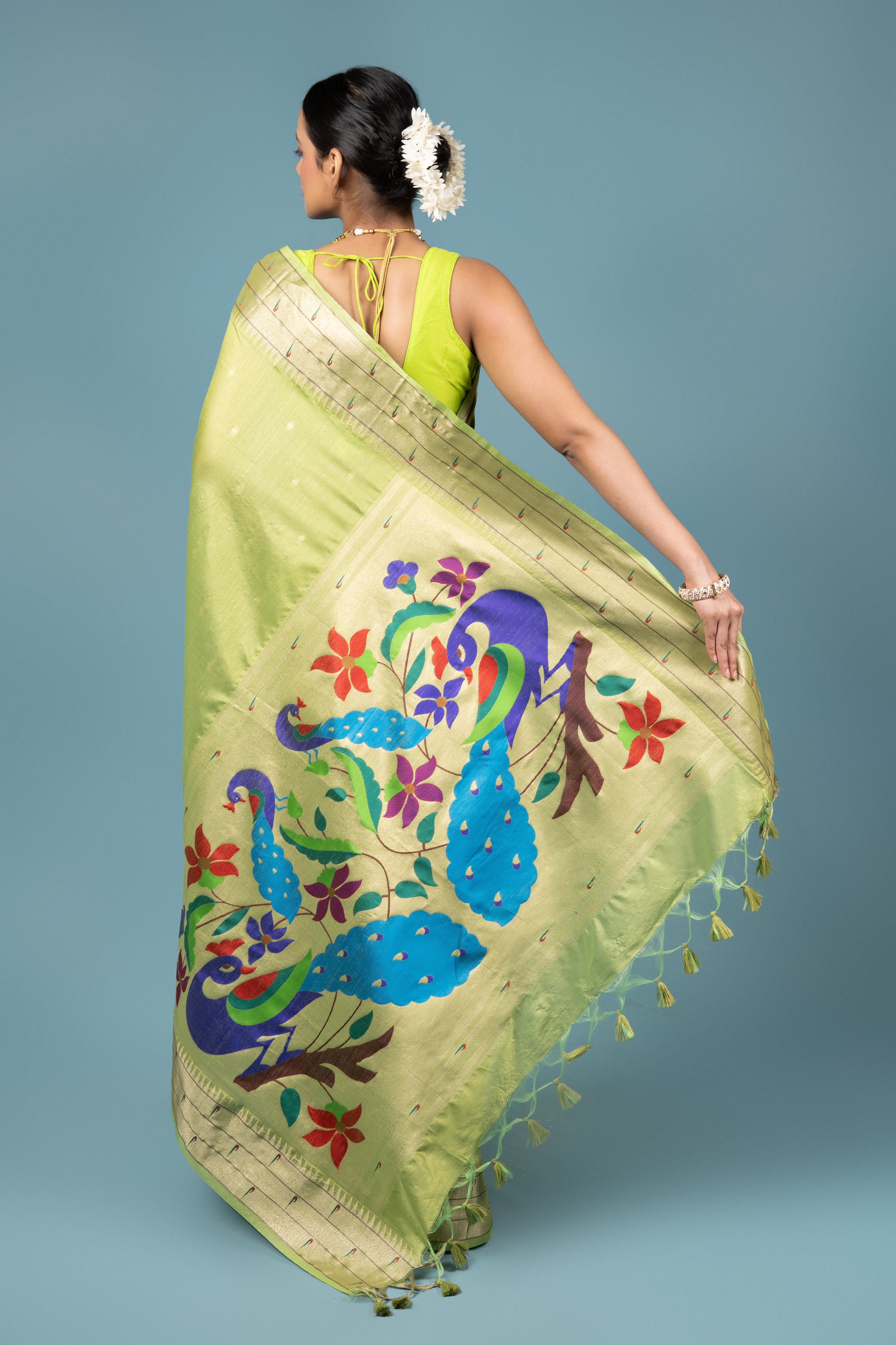 Green Tussar Silk Paithani Saree