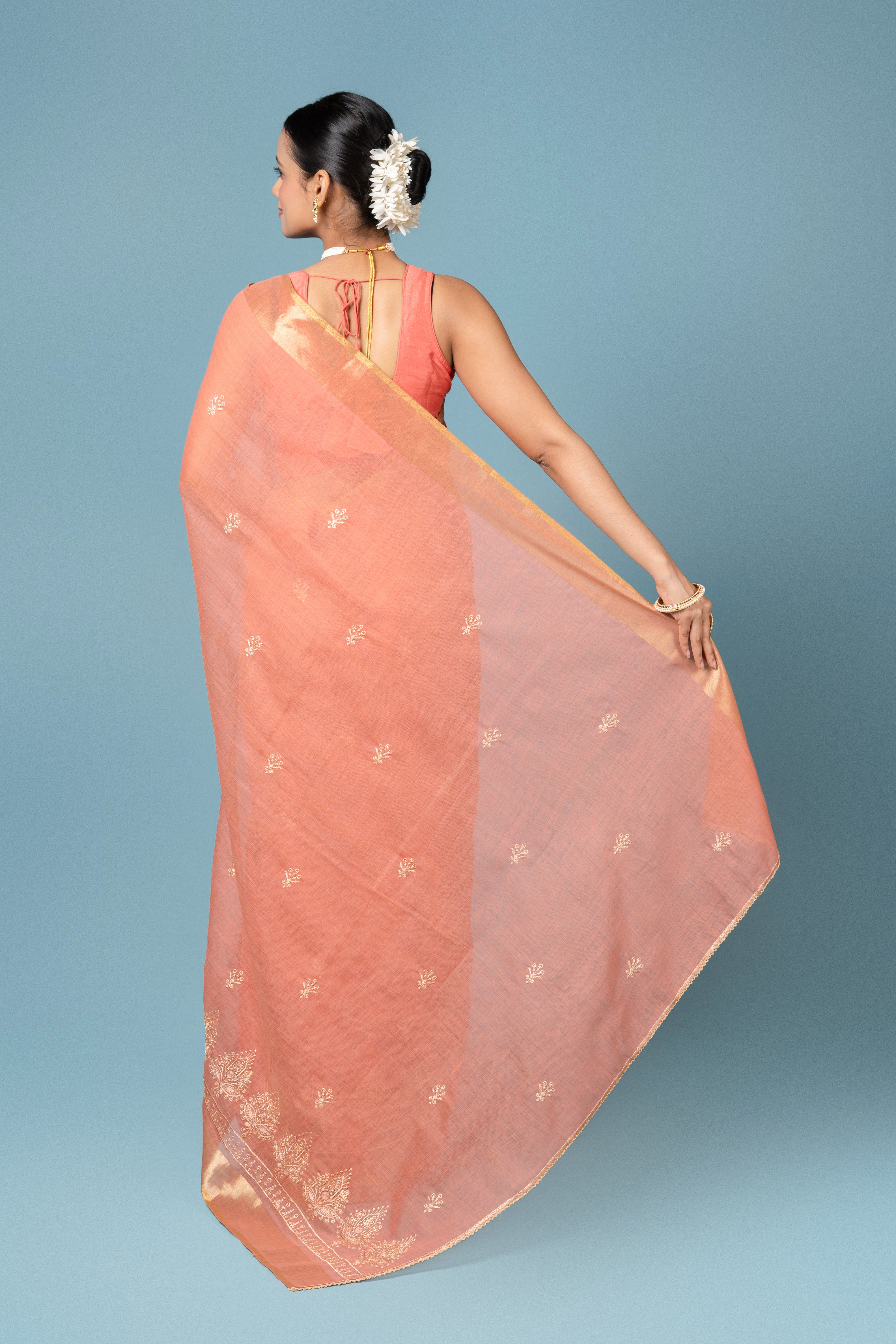 Rust Tussar Silk Saree