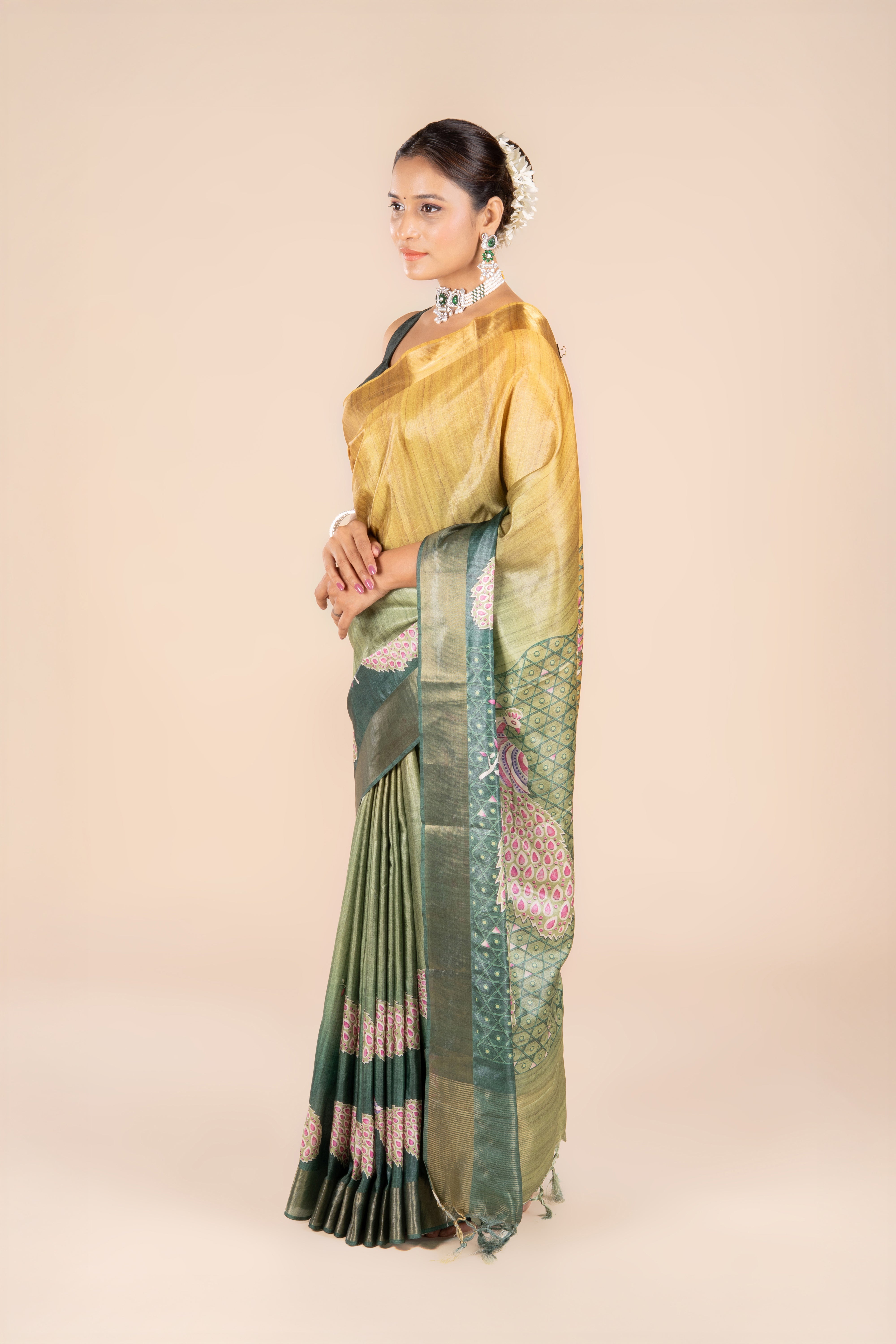 Green Dupion Silk Saree