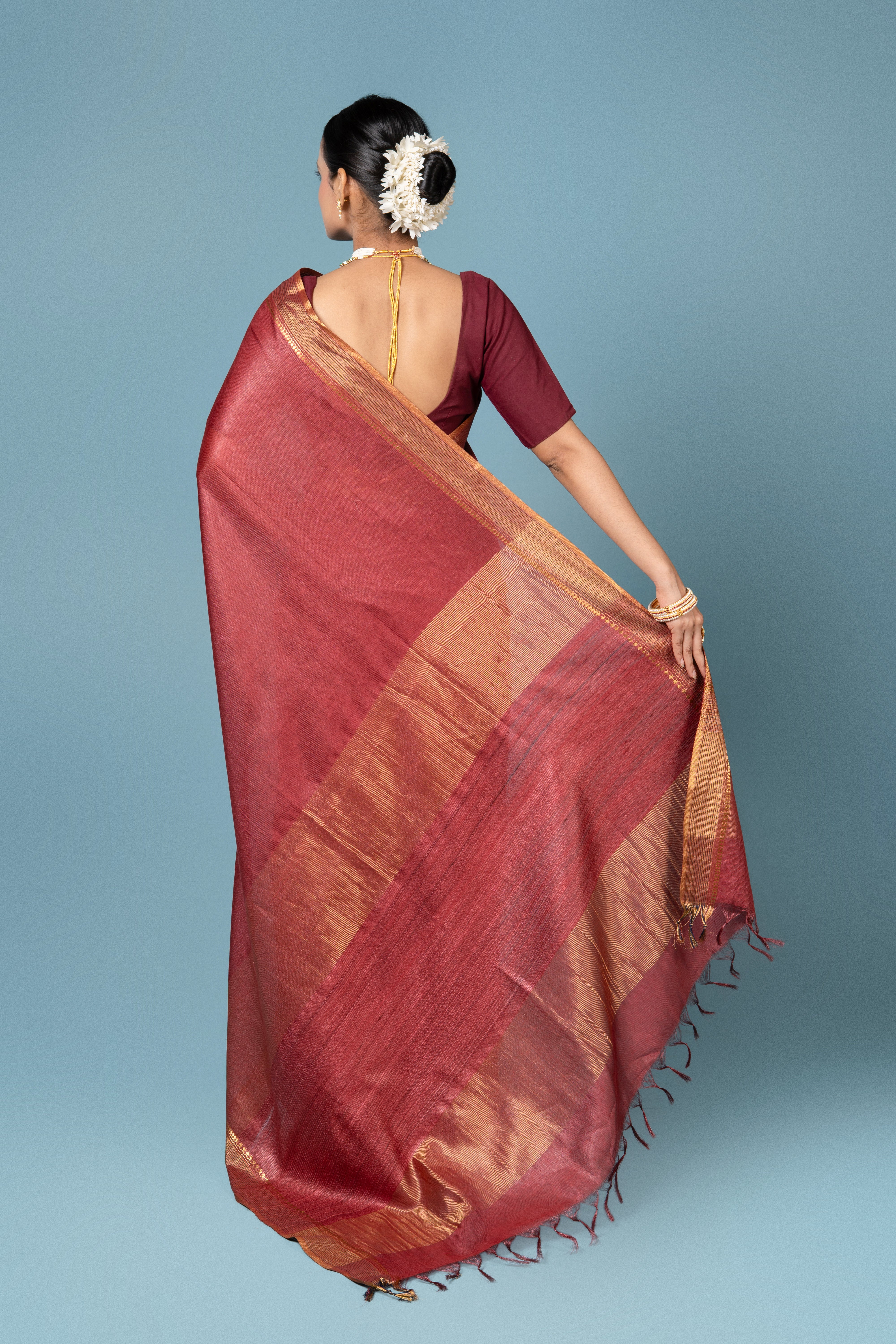 Maroon Tussar Silk Saree