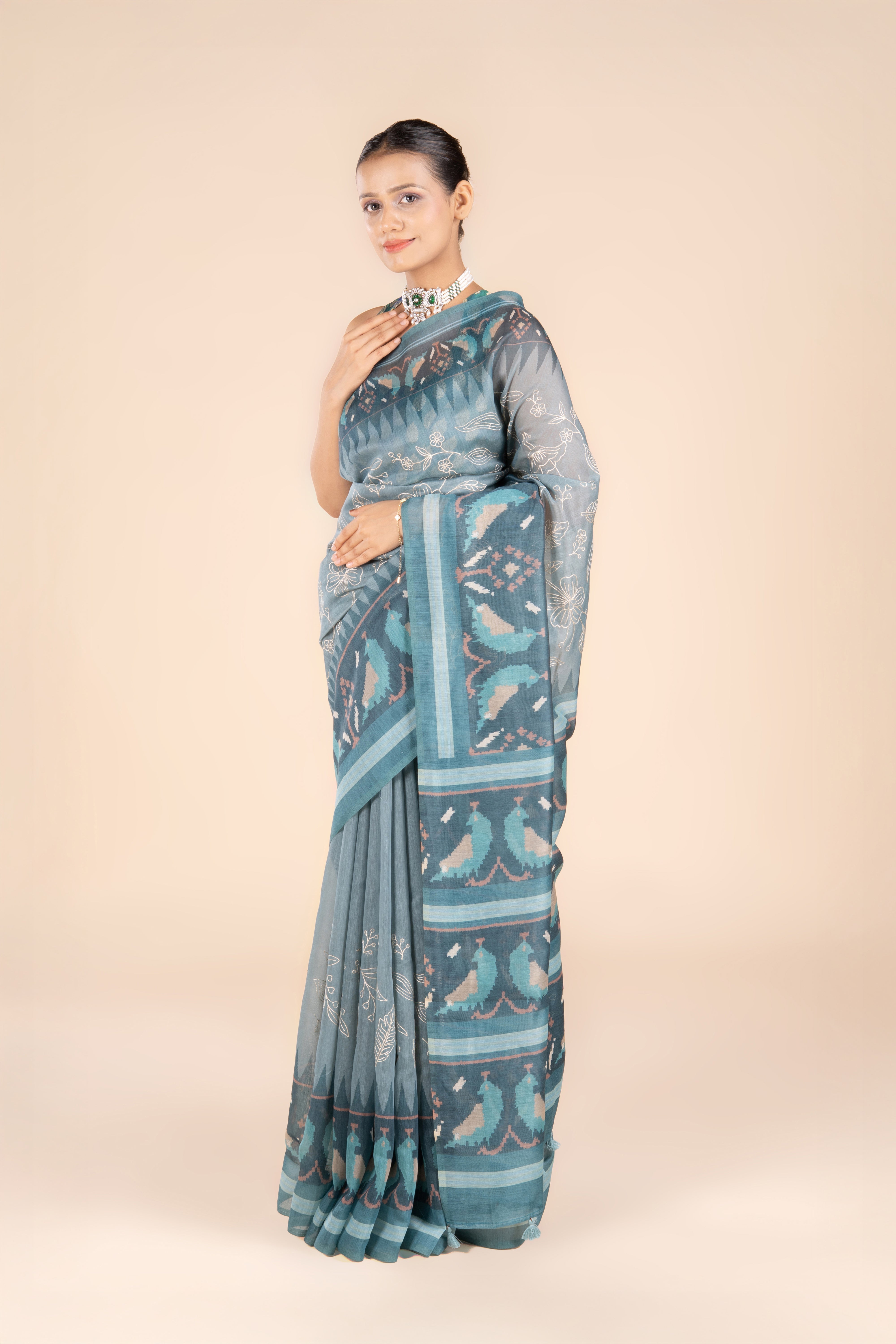 Teal Maheshwari Cotton Saree