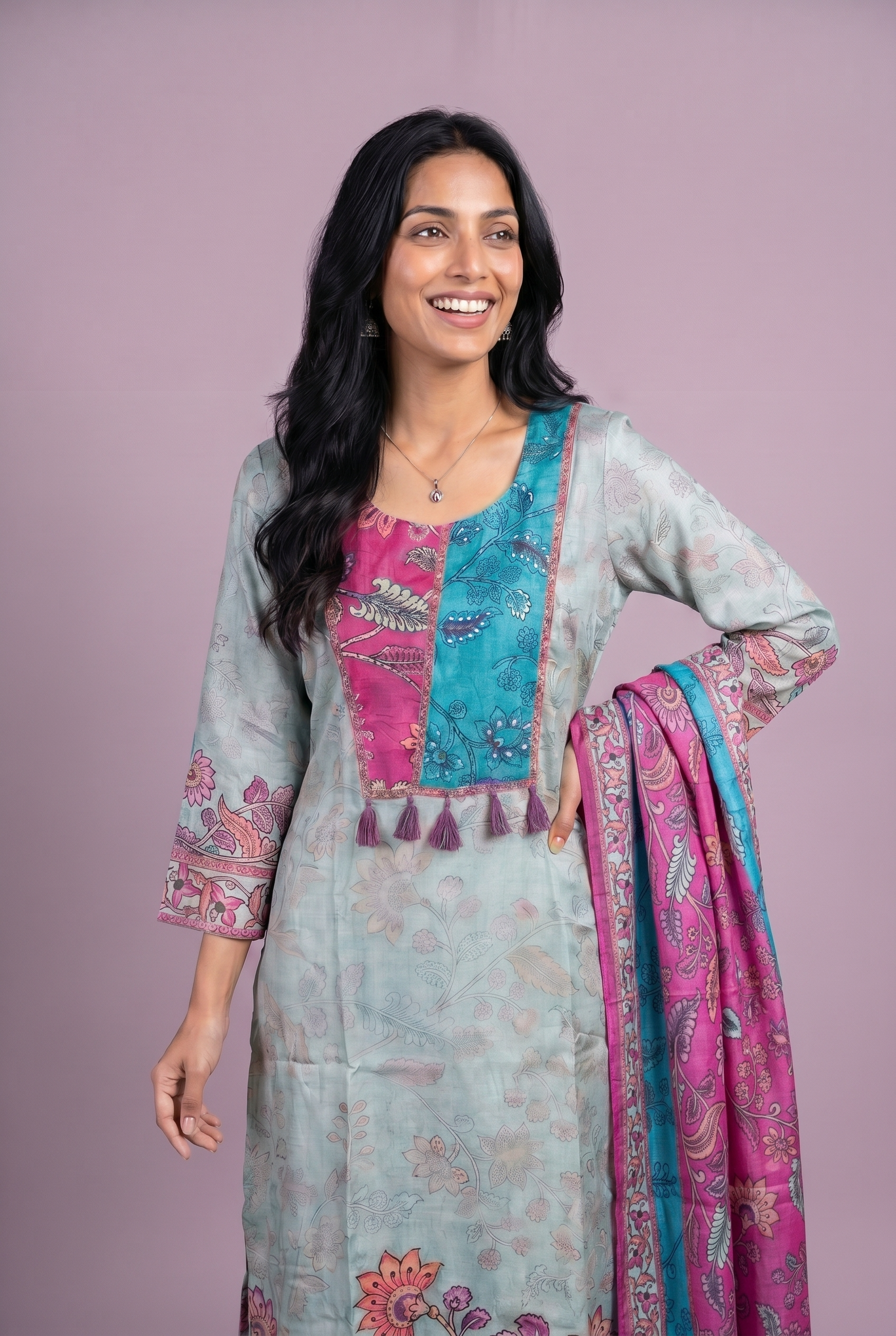 Pista Green Soft Silk Salwar Kameez with Floral Print and Sequin work