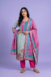 Pista Green Soft Silk Salwar Kameez with Floral Print and Sequin work