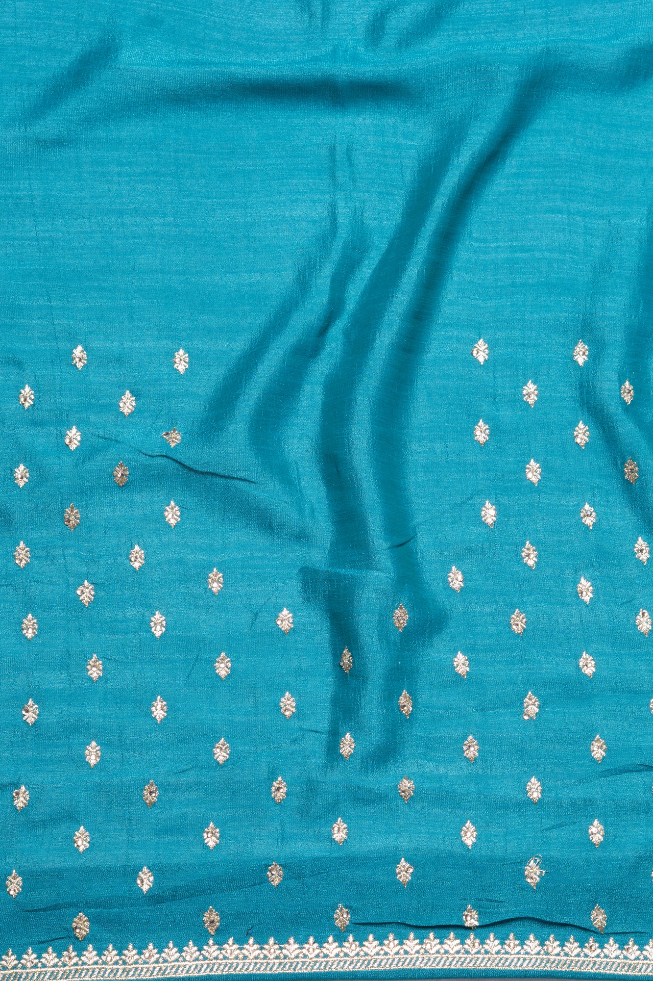Peacock Green Jute Silk Saree With Stonework