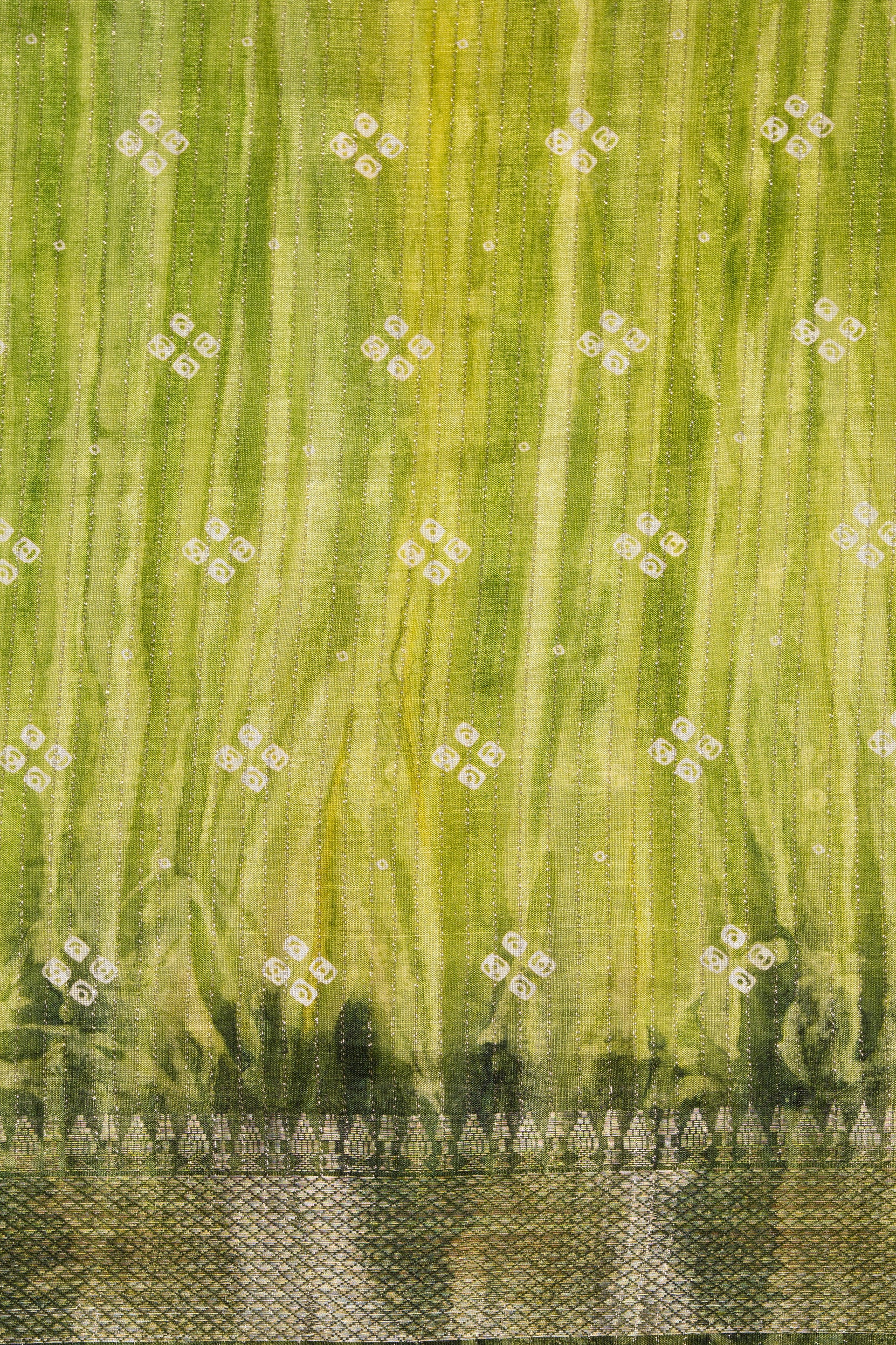 Lime Green Dola Silk Saree With Bandhani Print