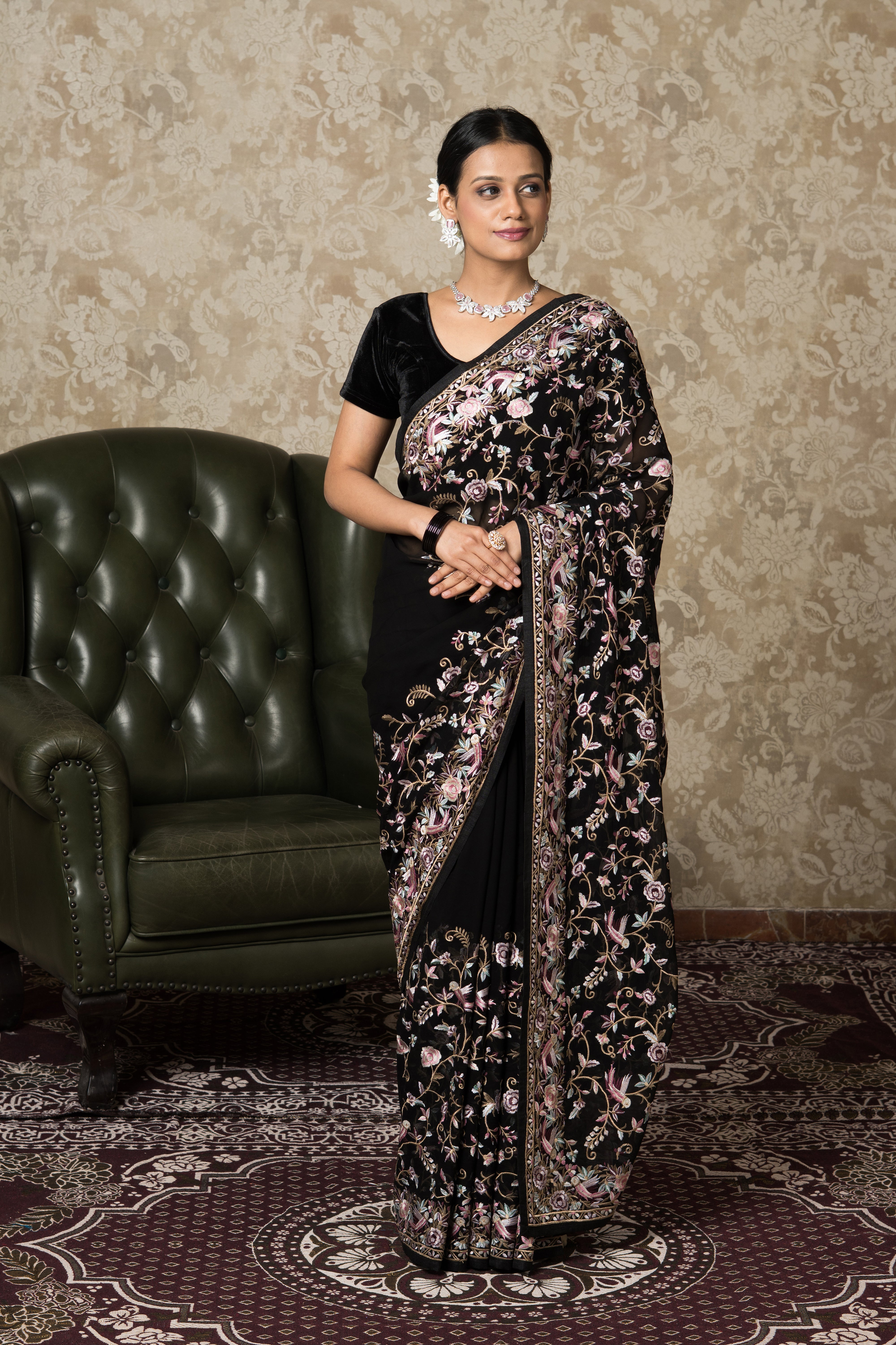 Black Georgette Pashmina Saree