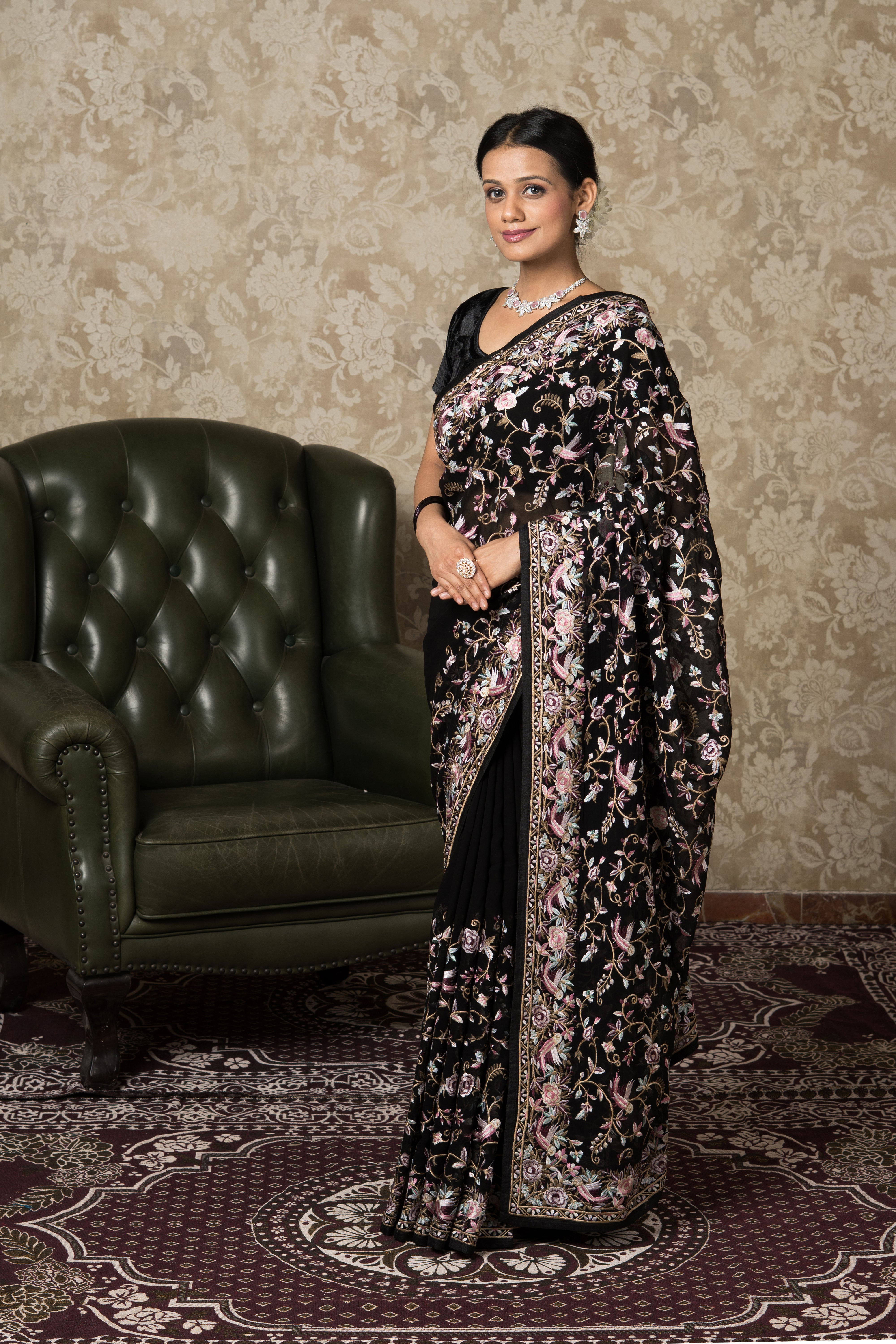 Black Georgette Pashmina Saree