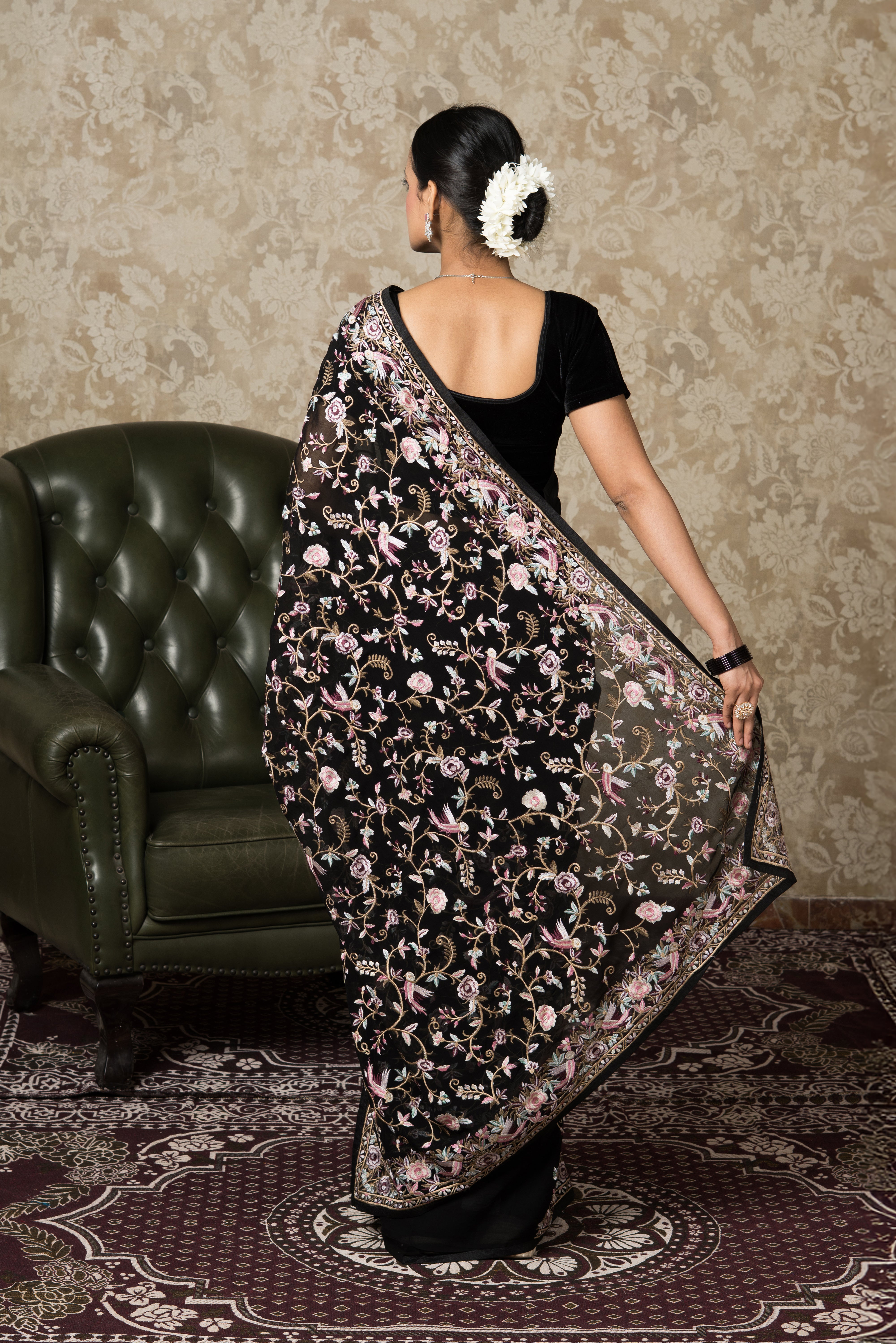 Black Georgette Pashmina Saree