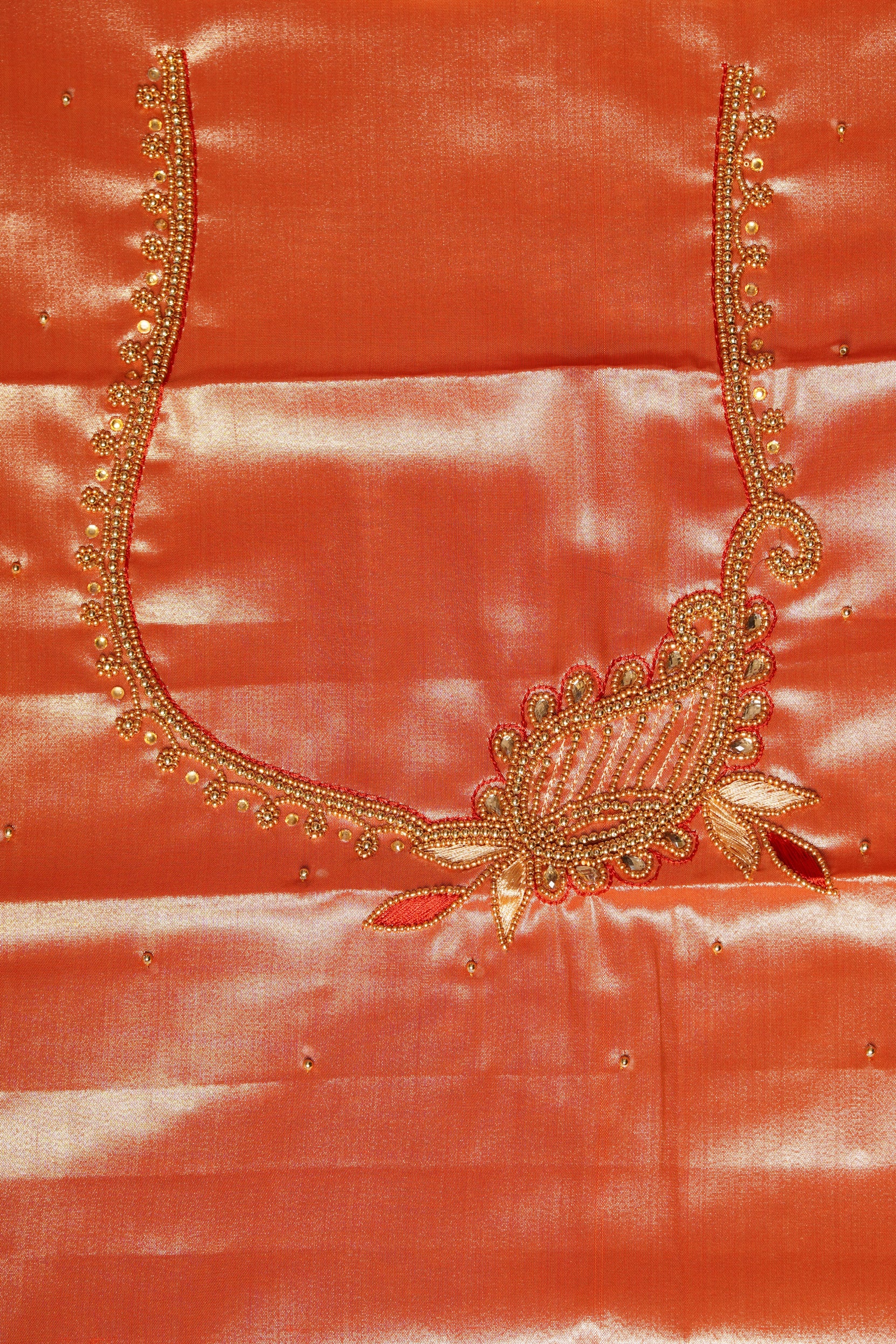 Reddish-Gold Tissue Silk Kanjivaram Saree with Stone Work