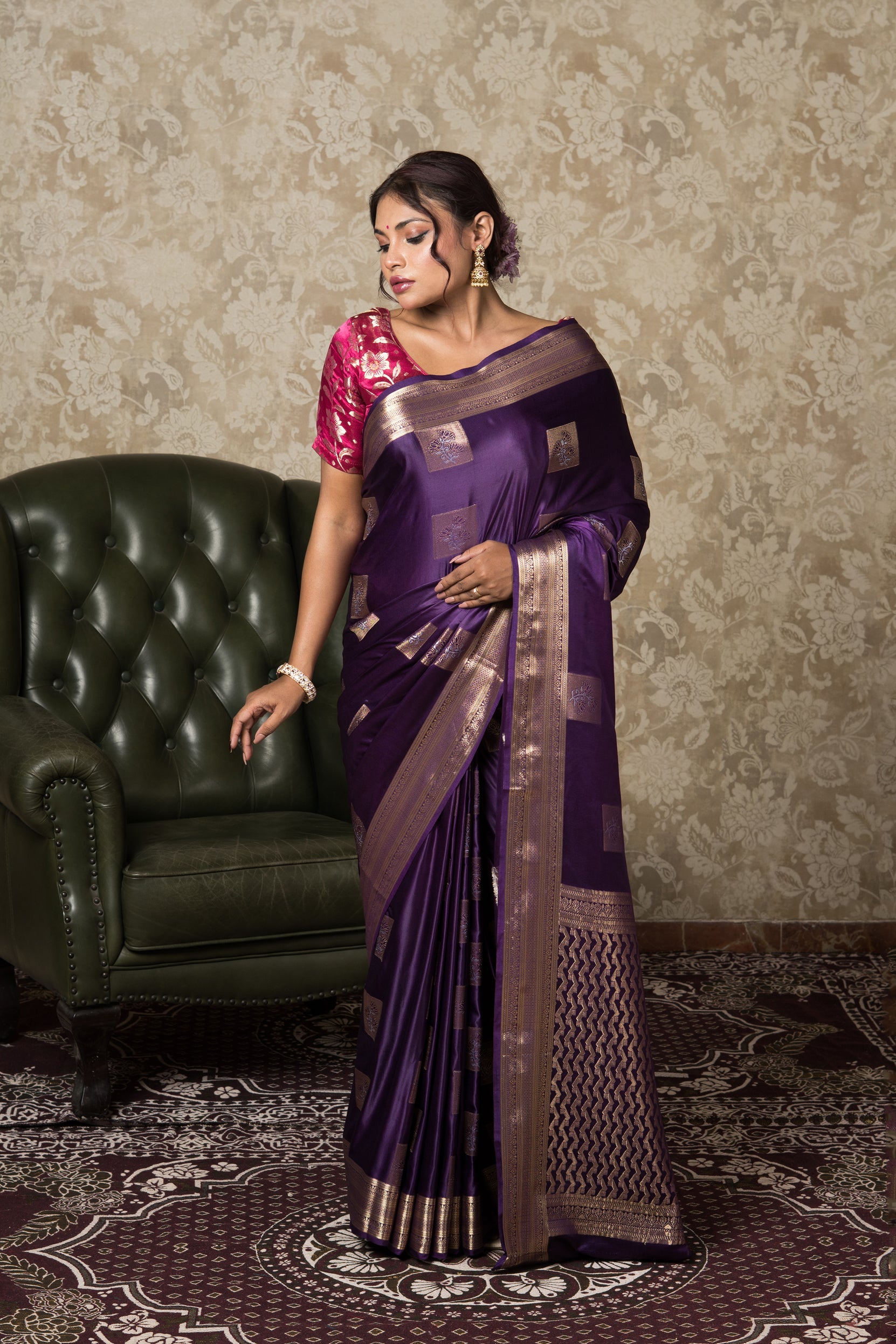 Purple Katan Silk Banarasi Saree