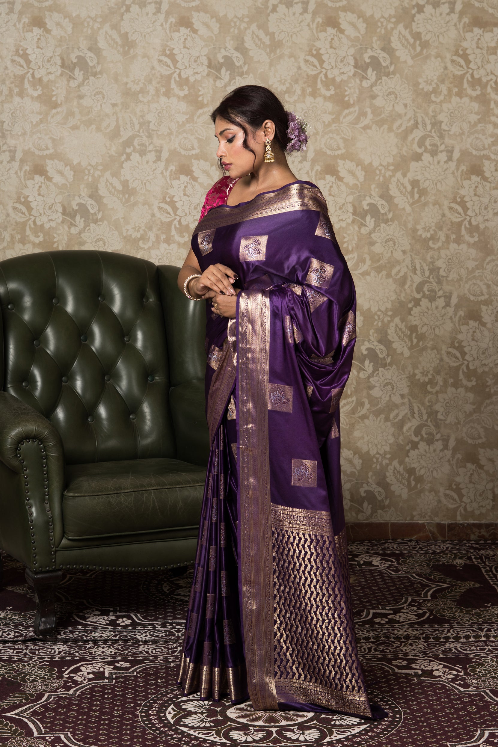 Purple Katan Silk Banarasi Saree