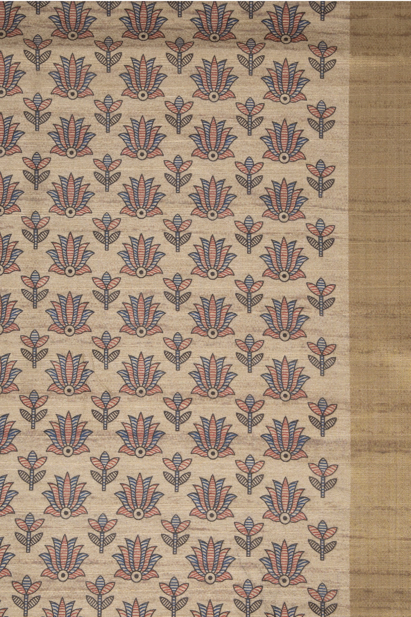 Grey Tussar Silk Saree With Madhubani Print