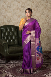 Purple Tussar Silk Paithani Saree