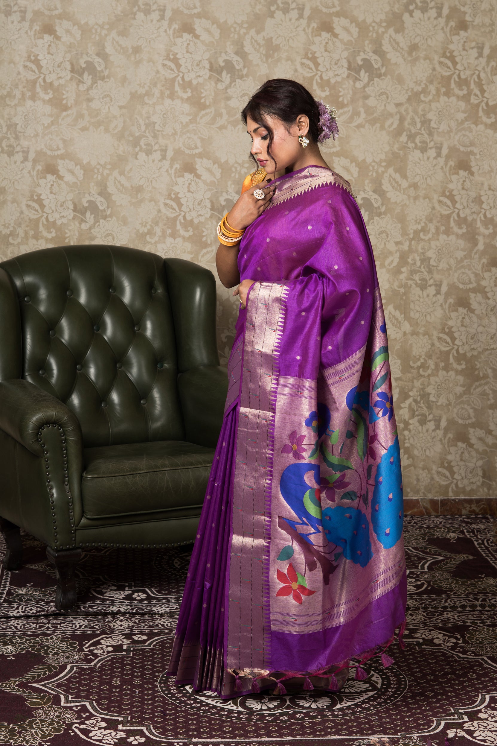 Purple Tussar Silk Paithani Saree