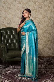 Peacock Green Katan Silk Banarasi Saree With Stonework