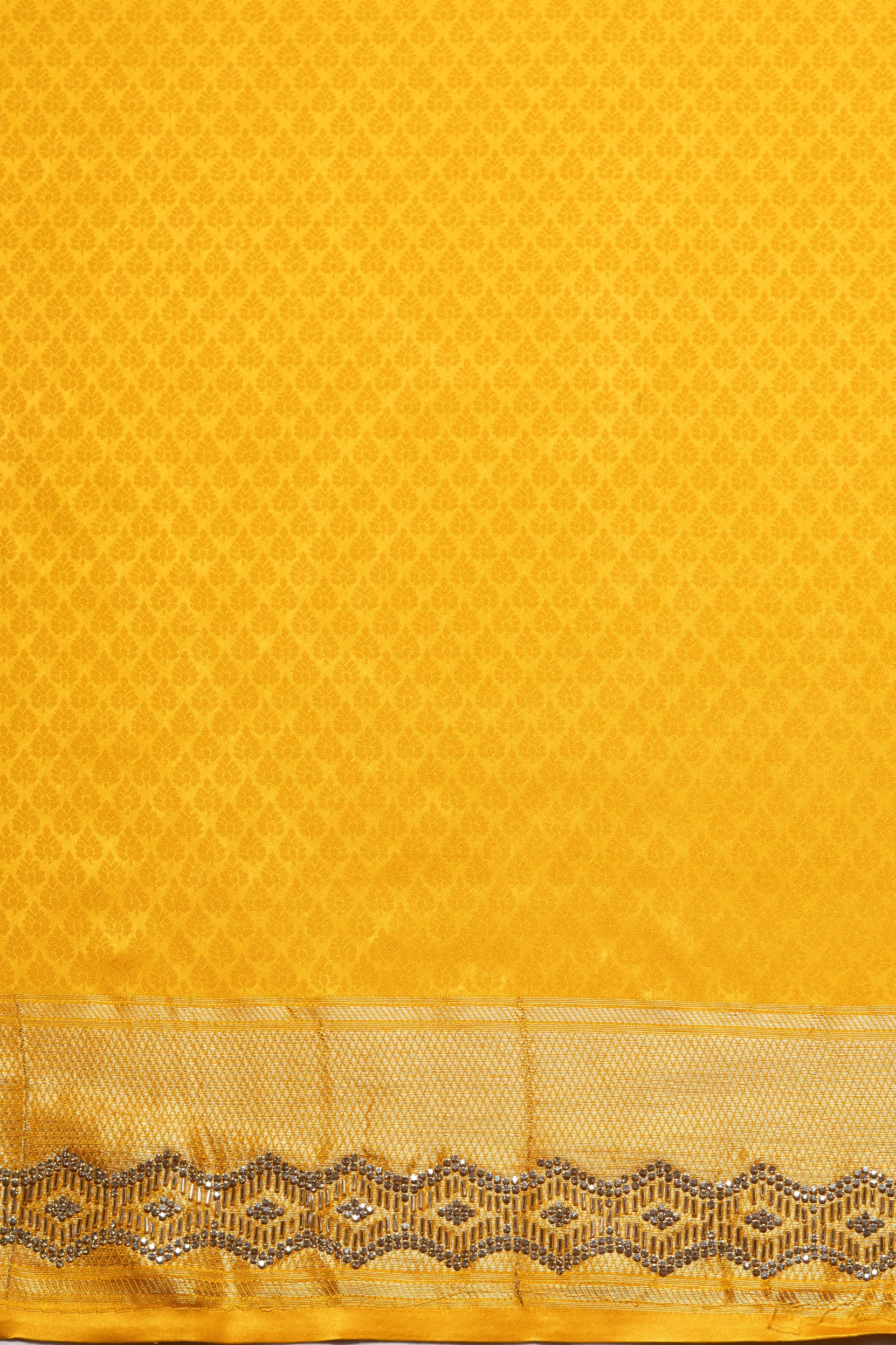 Yellow Katan Silk Banarasi Saree With Stonework