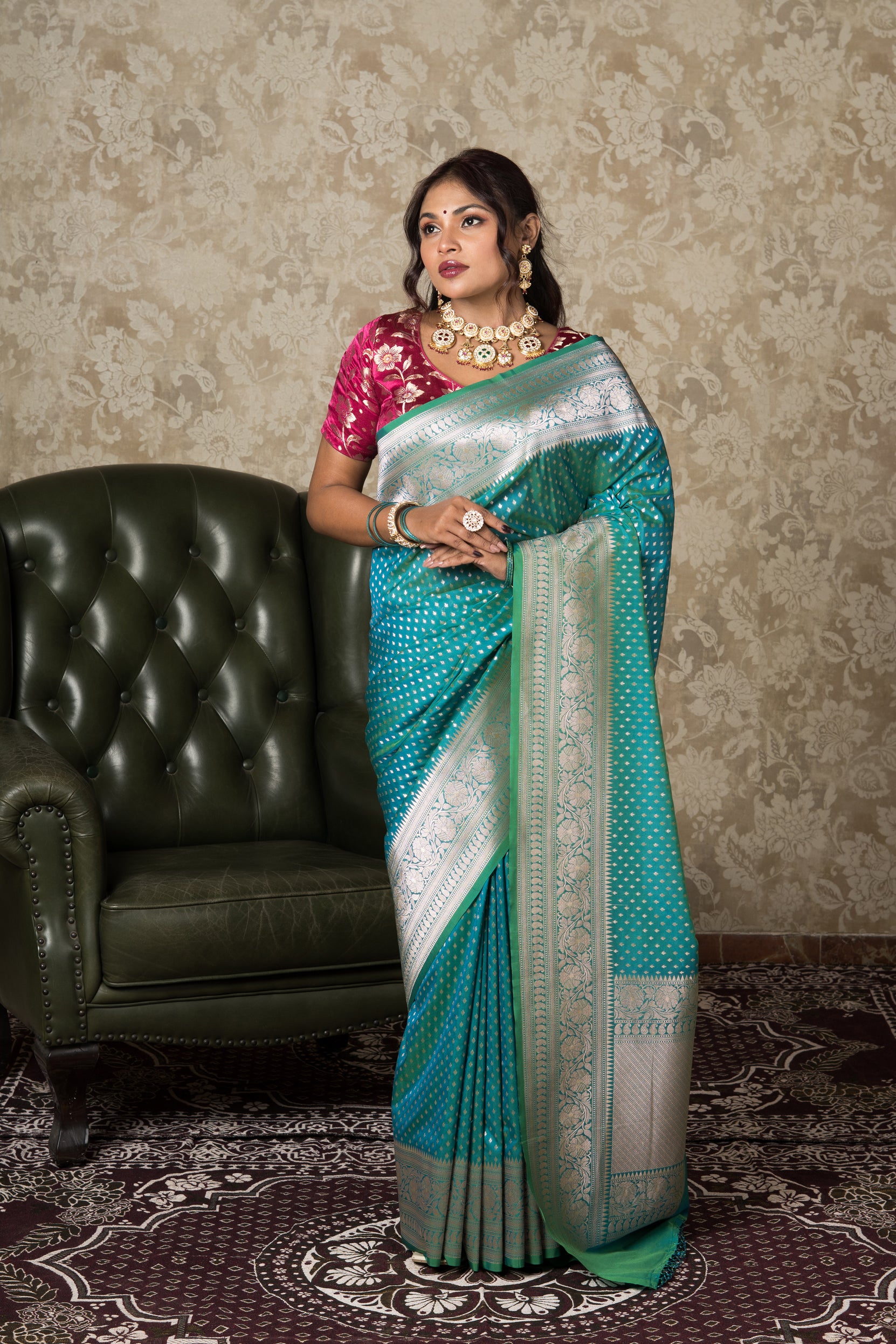 Sea Green Katan Silk Banarasi Saree