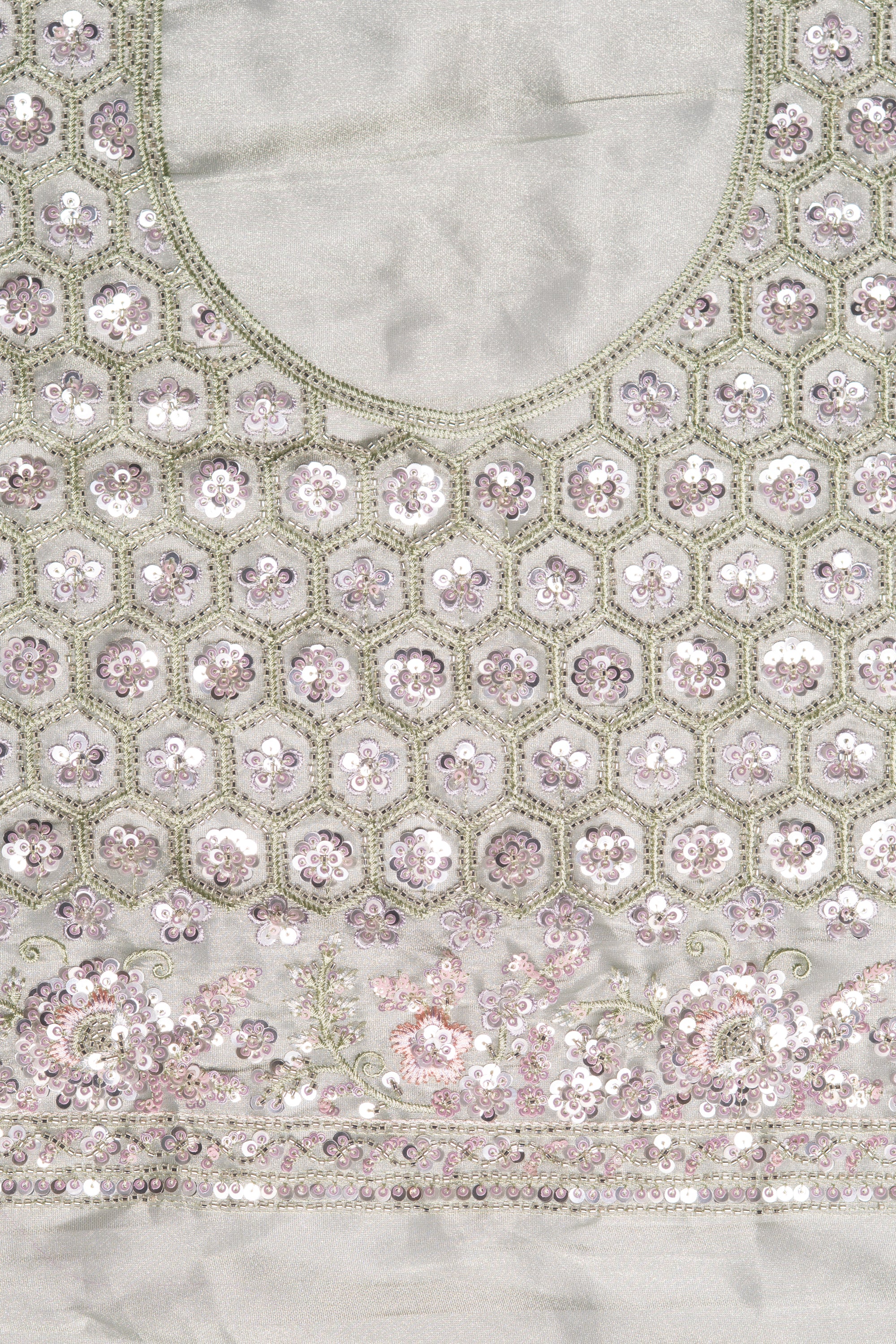 Pastel Green Organza Saree with Sequins and Threadwork