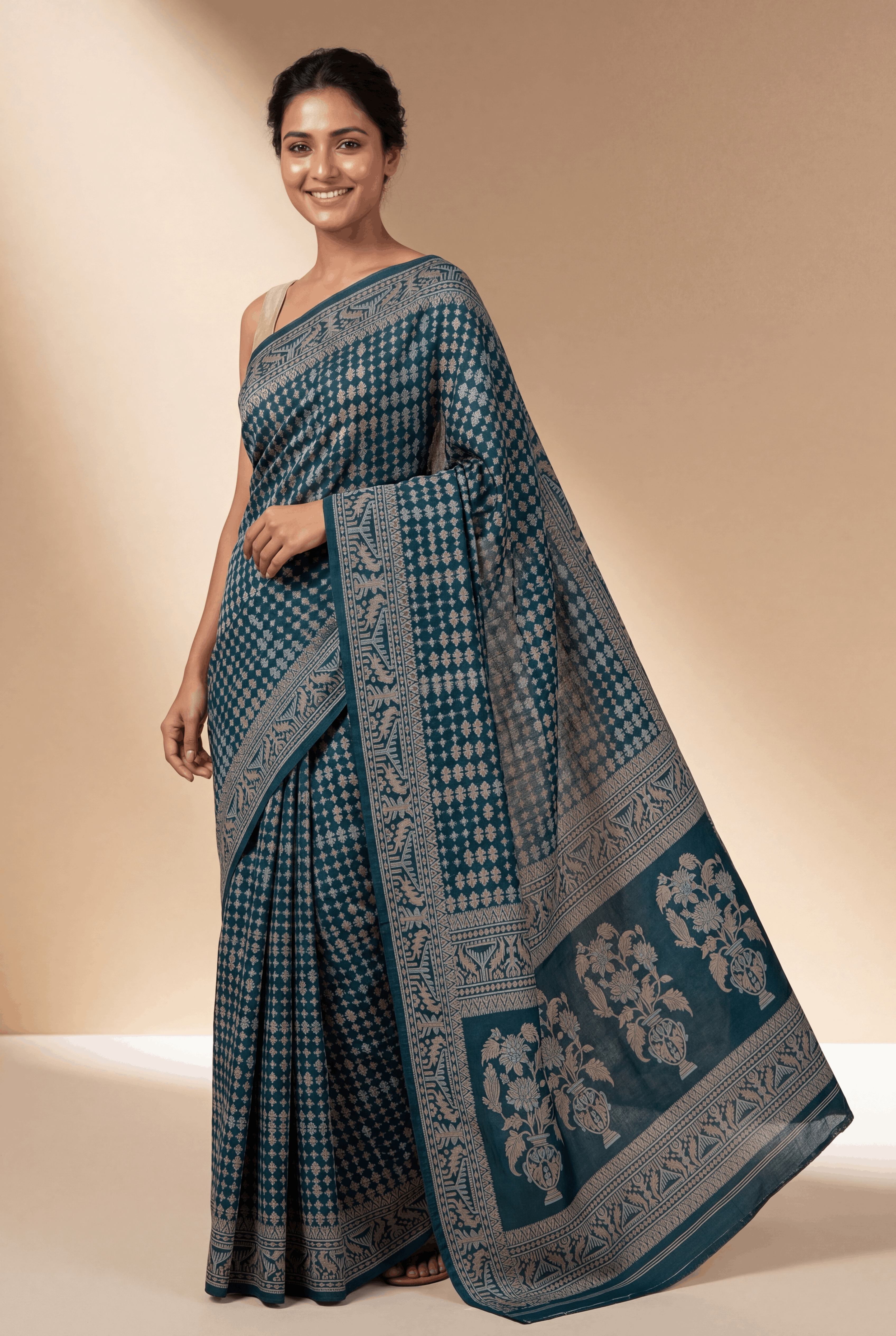 Peacock Blue Katan Silk Banarasi Saree
