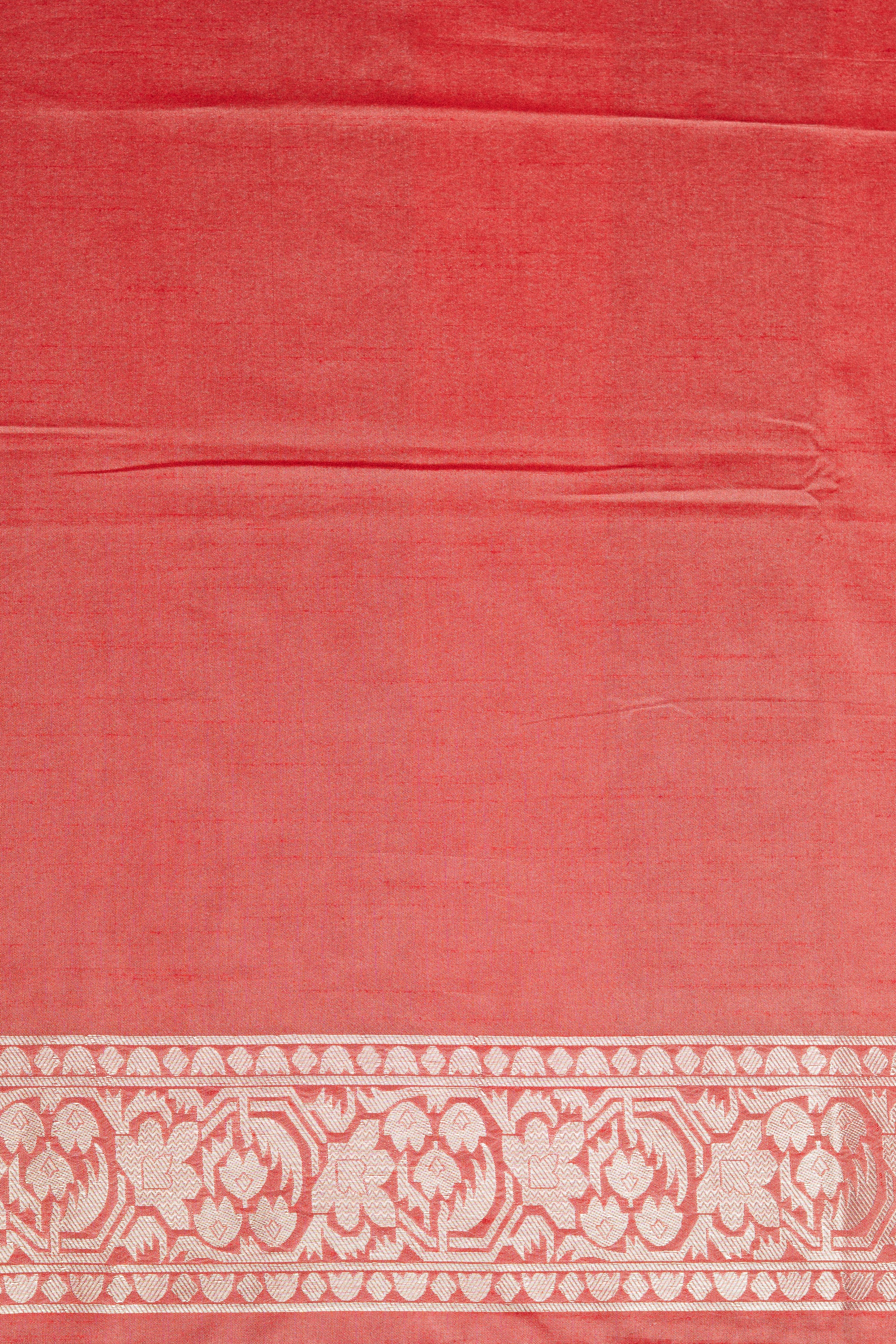 Cherry Red Soft Silk Brocade Saree