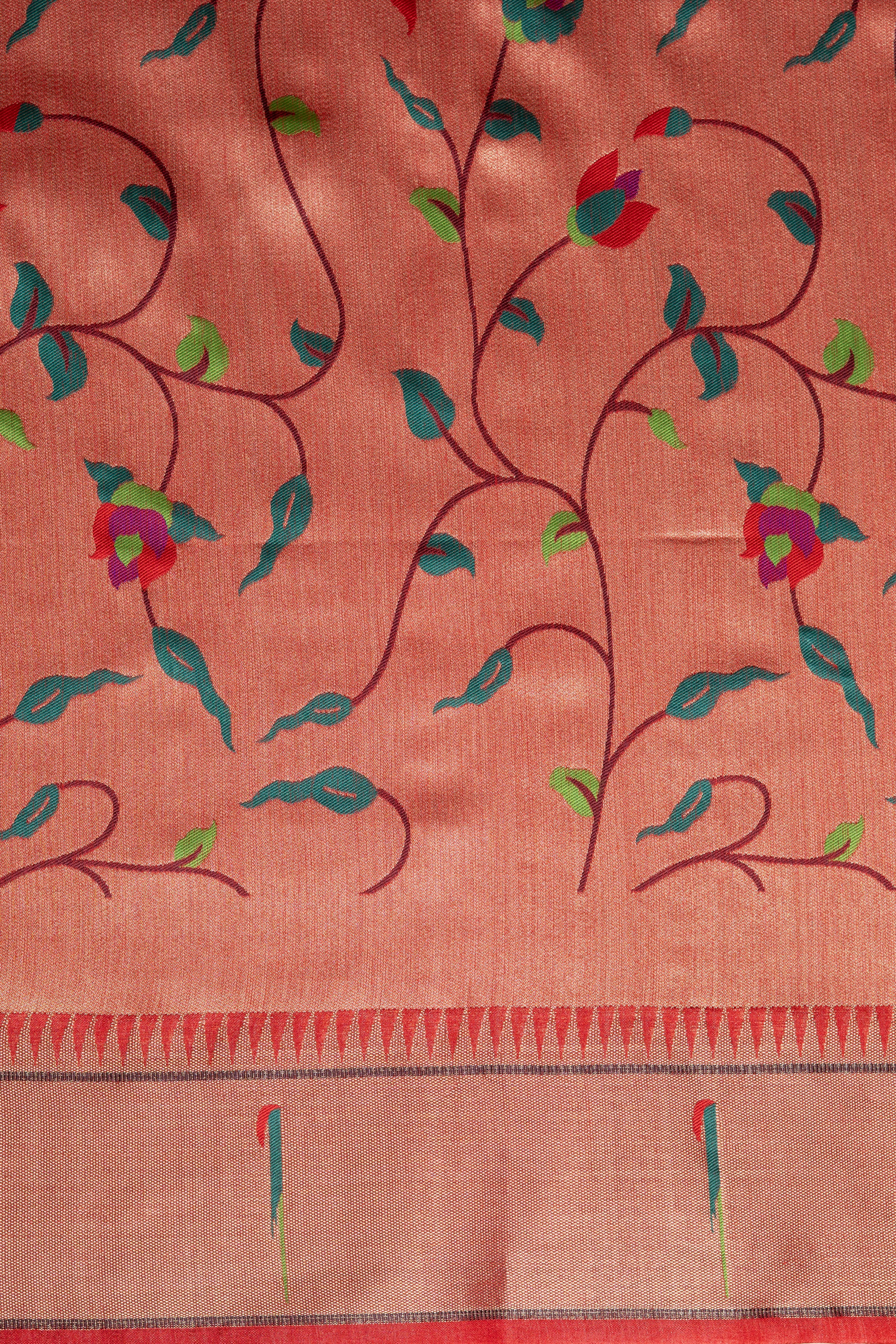 Red Tussar Silk Paithani Saree with Munya Border